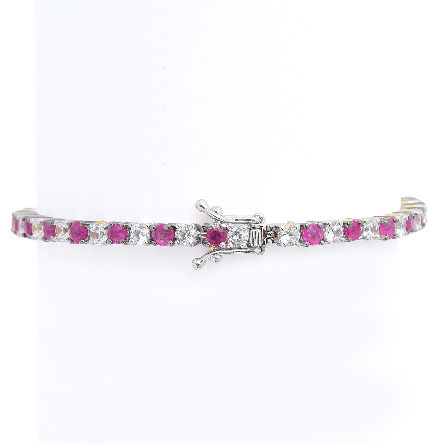 Gems en Vogue 8.59ctw Ruby & White Zircon Tennis Bracelet