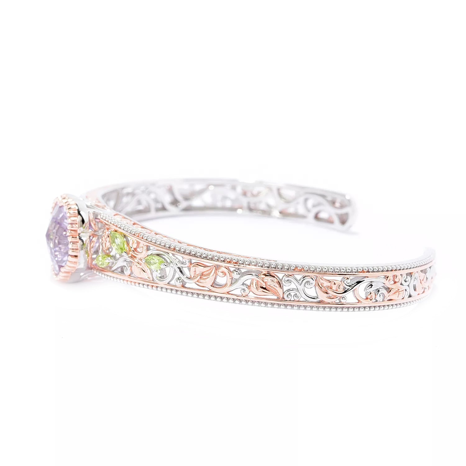 Gems en Vogue 6.83ctw Pink Amethyst & Peridot Flower Bangle Bracelet