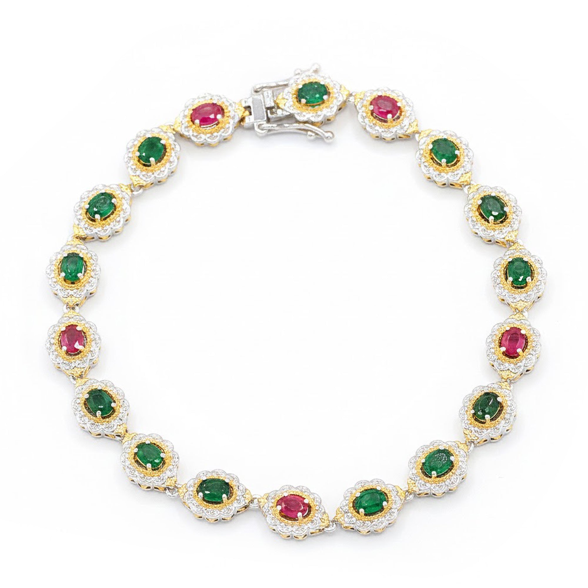 Gems en Vogue 24K Palladium Silver 3.46ctw Grizzly Emerald & Ruby Tennis Bracelet