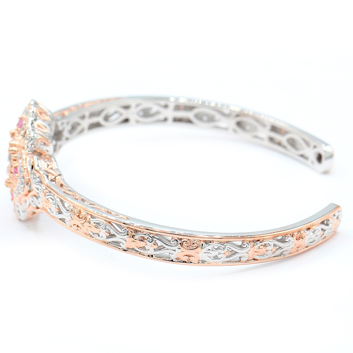 Gems en Vogue 4.19ctw Peach Morganite, Pink Sapphire & White Zircon Bangle Bracelet