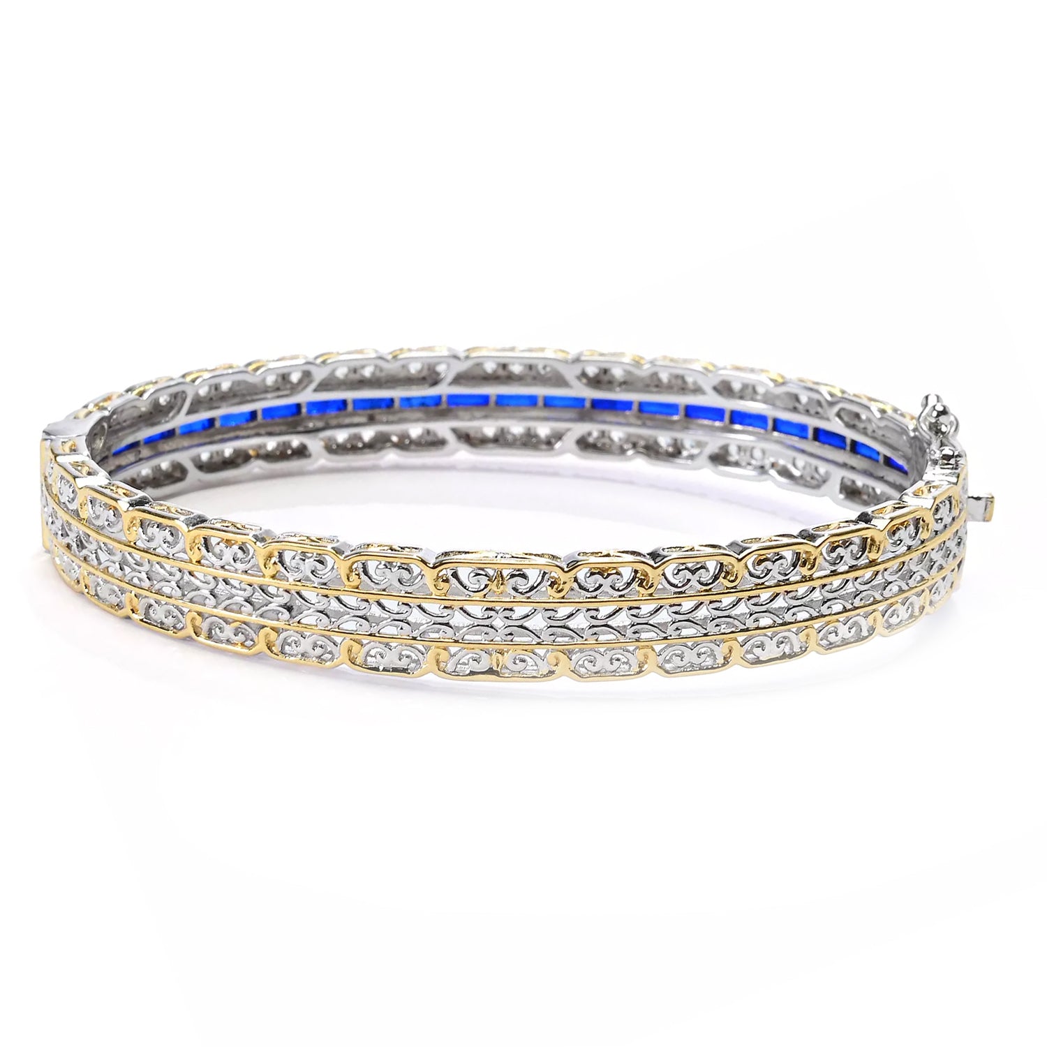 Gems en Vogue 4.02ctw Cobalt Blue Spinel & White Zircon Bangle Bracelet