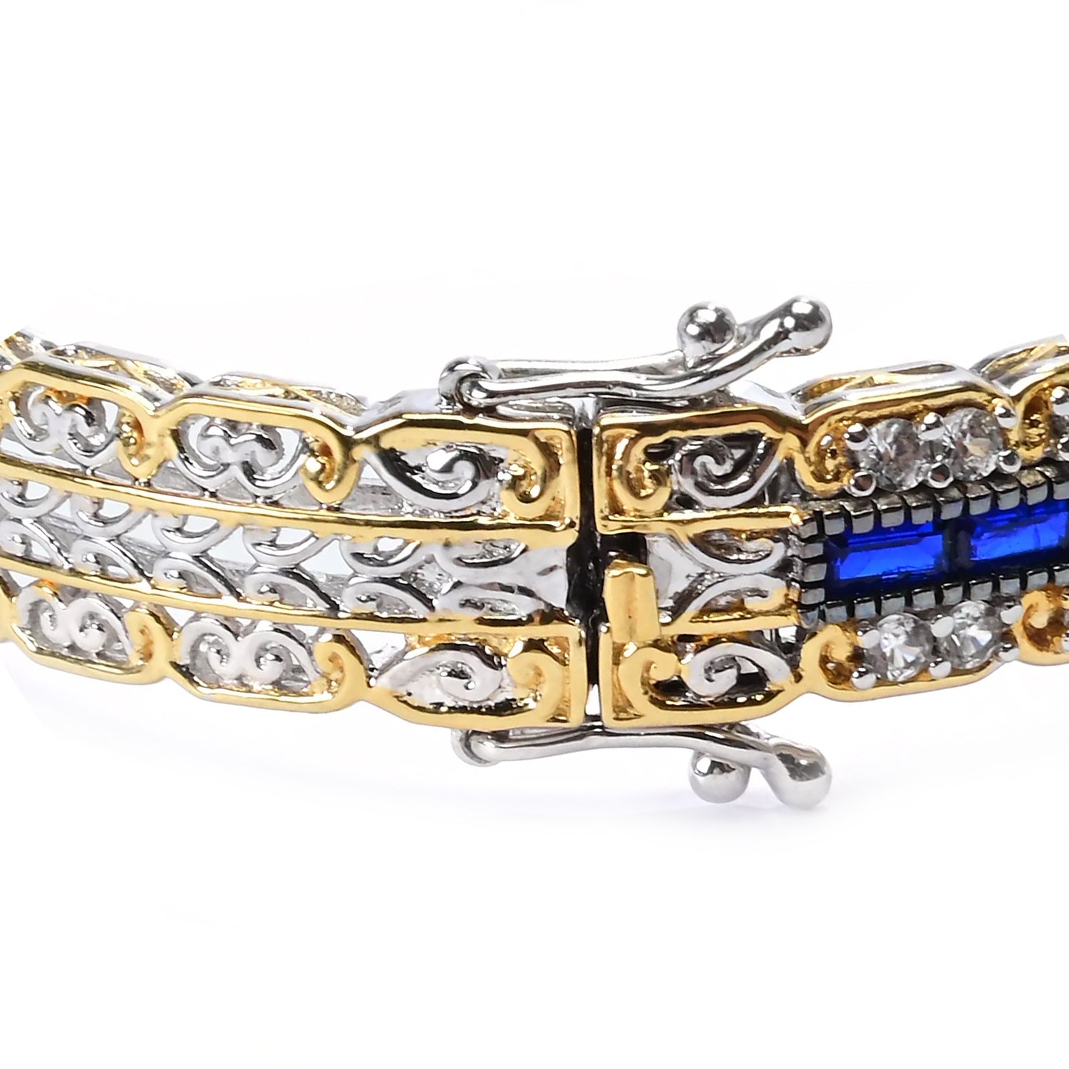 Gems en Vogue 4.02ctw Cobalt Blue Spinel & White Zircon Bangle Bracelet