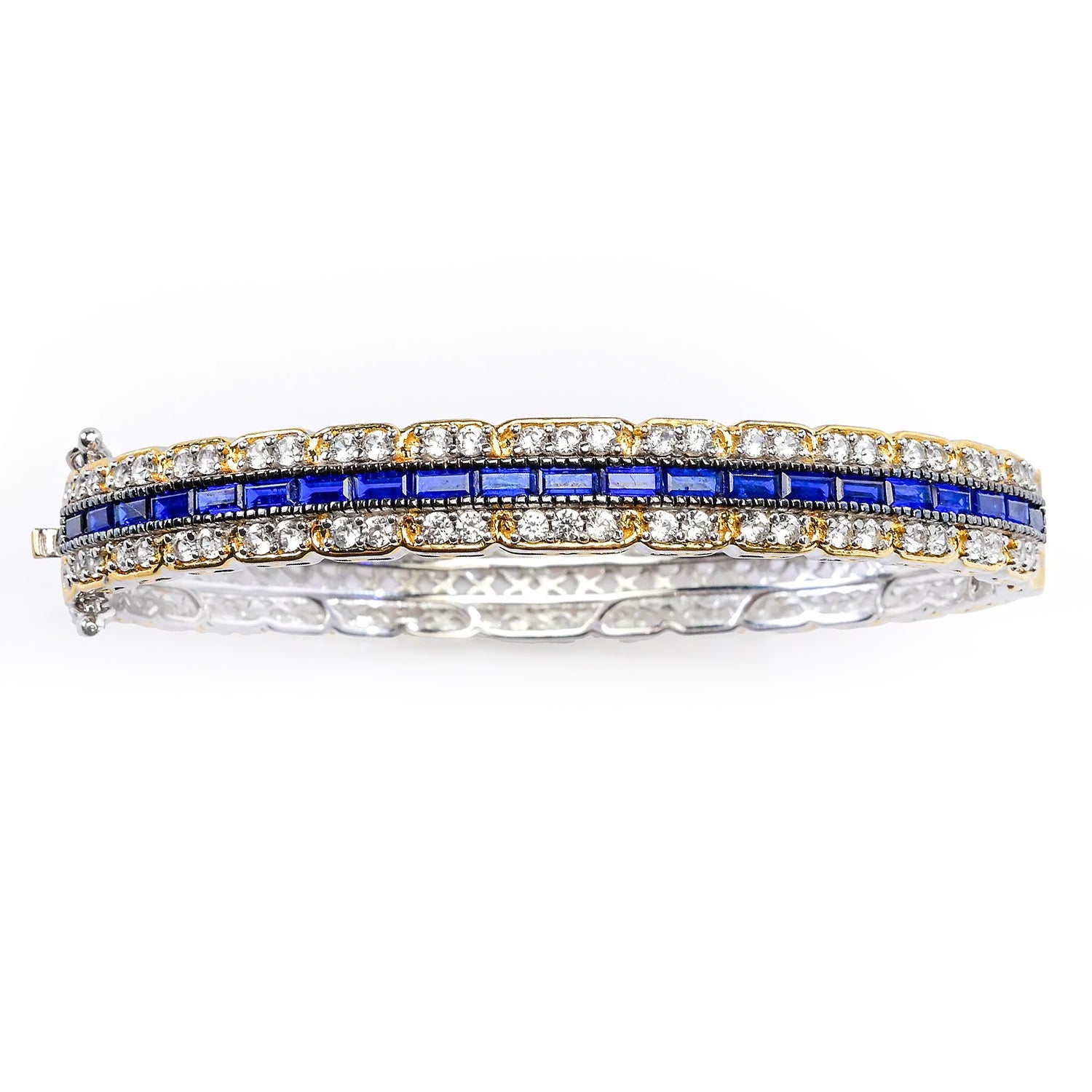 Gems en Vogue 4.02ctw Cobalt Blue Spinel & White Zircon Bangle Bracelet