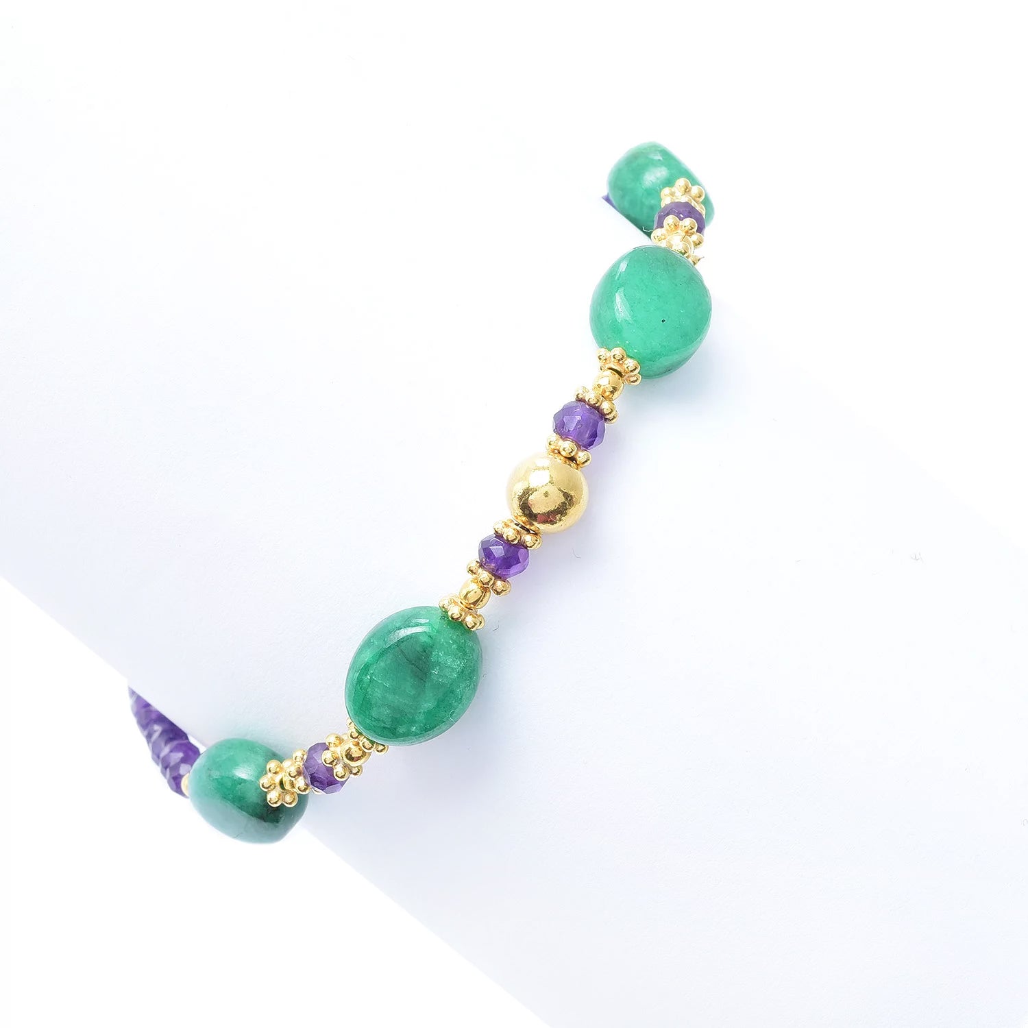 Gems en Vogue Tumbled Emerald & Amethyst Beaded Bracelet