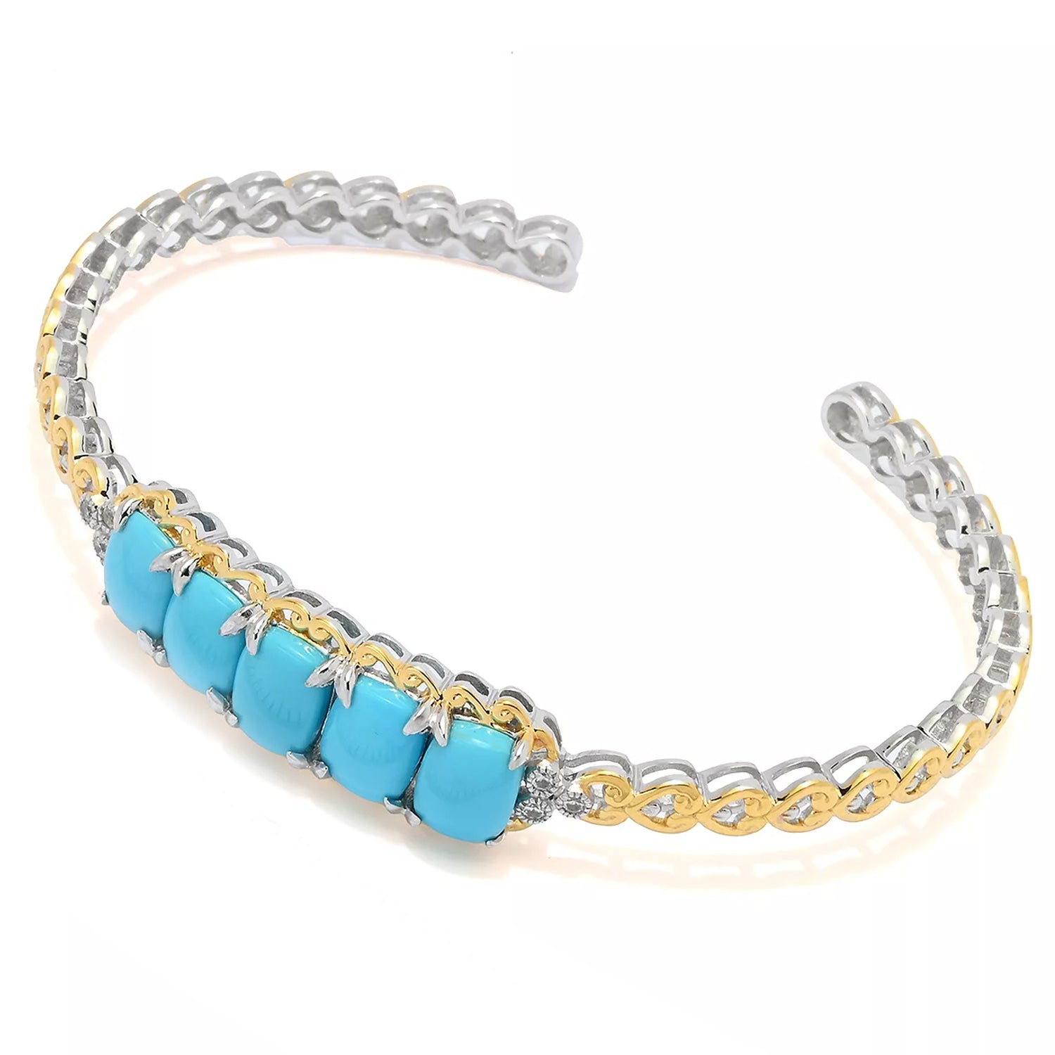 Gems en Vogue Sleeping Beauty Turquoise & White Zircon Cuff Bangle Bracelet