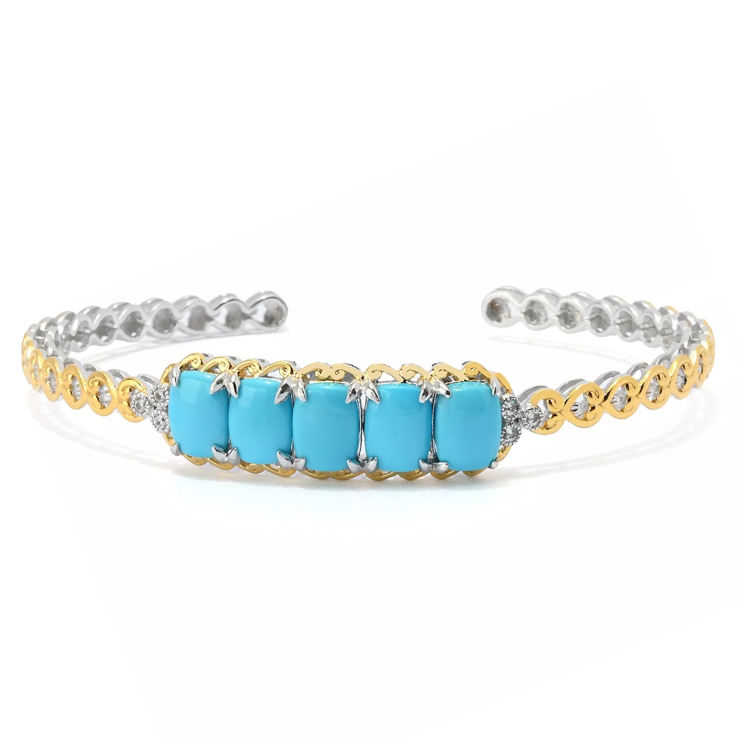 Gems en Vogue Sleeping Beauty Turquoise & White Zircon Cuff Bangle Bracelet