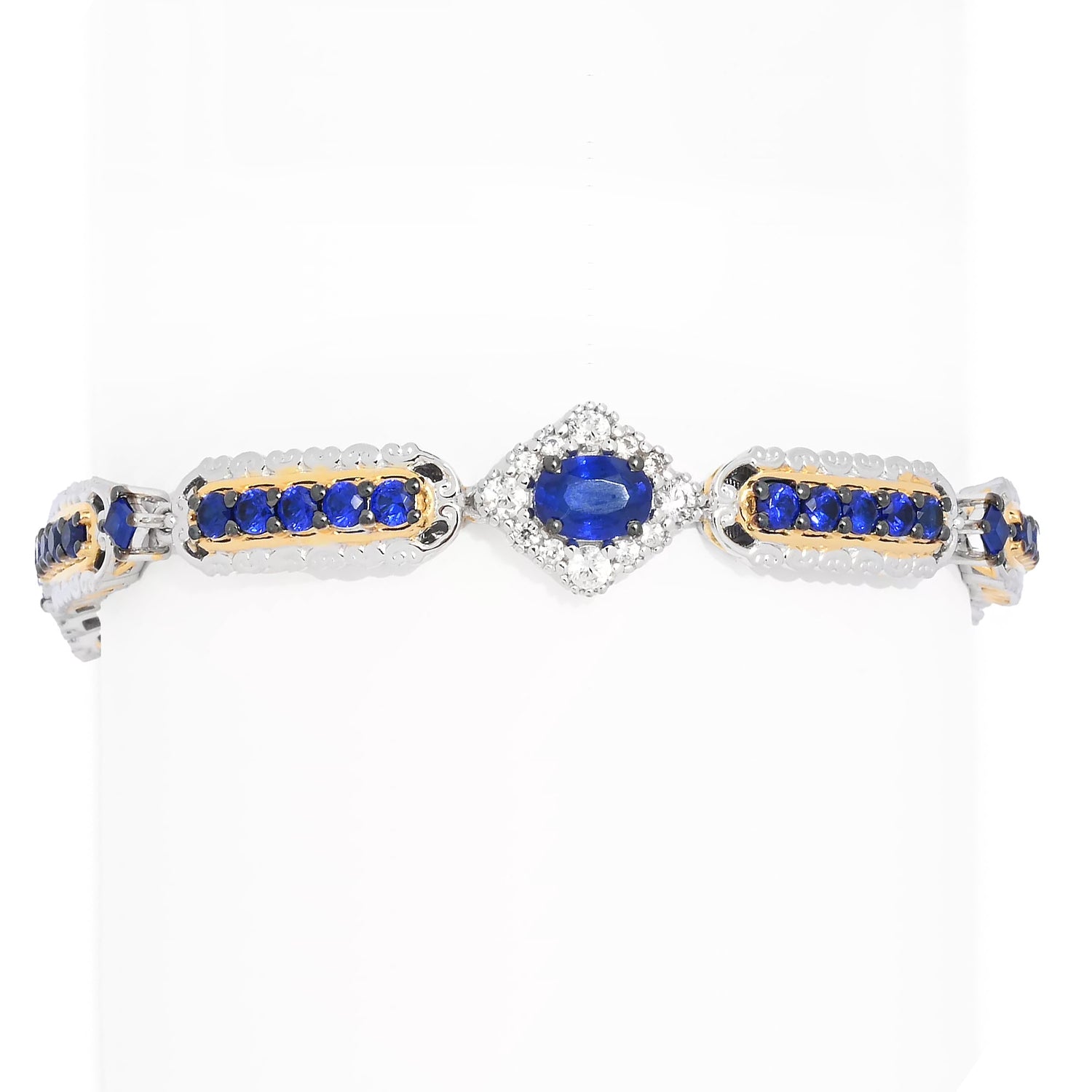 Gems en Vogue 7.58ctw Cobalt Blue Spinel & White Zircon Bracelet