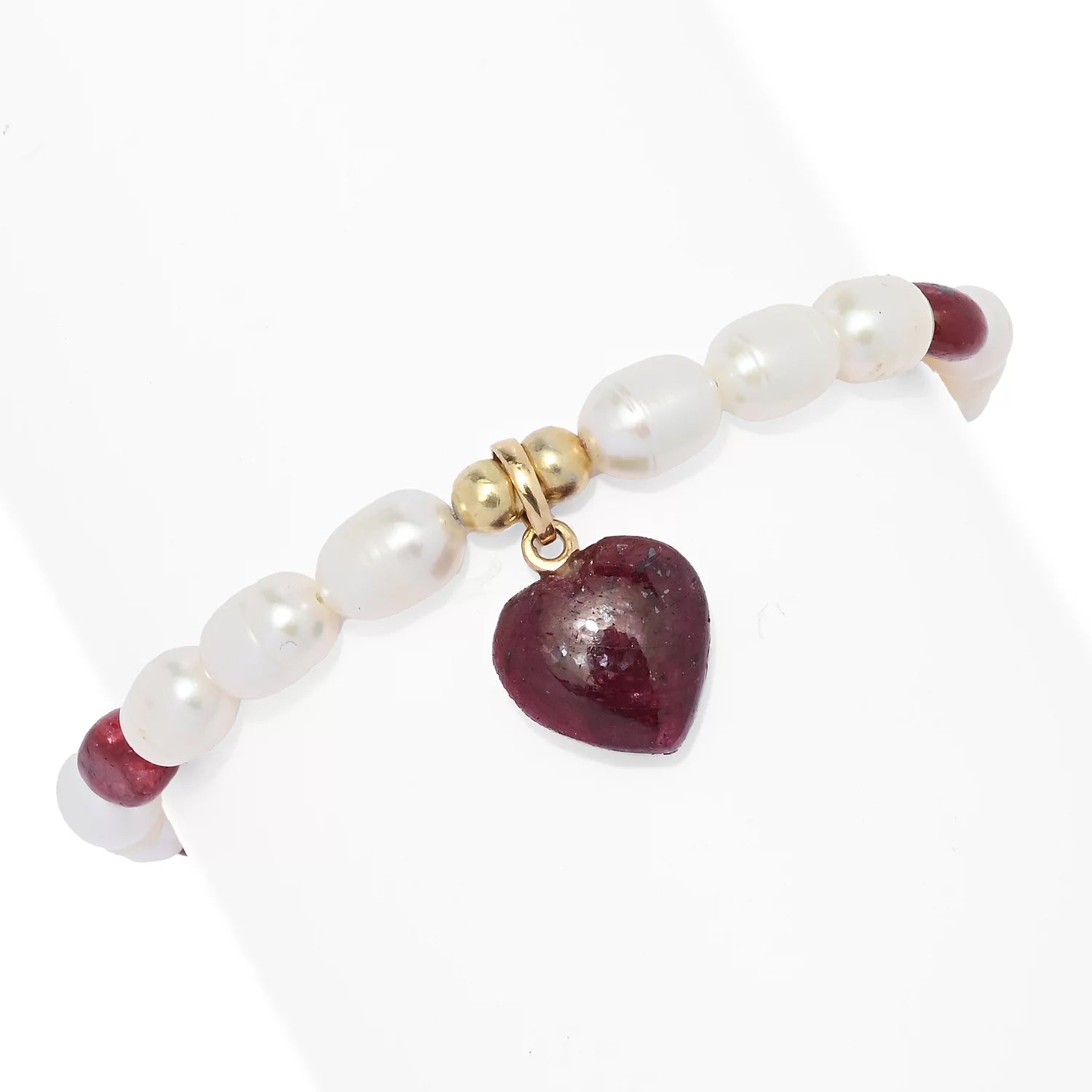 Gems en Vogue Opaque Ruby & Cultured Pearl Heart Bracelet