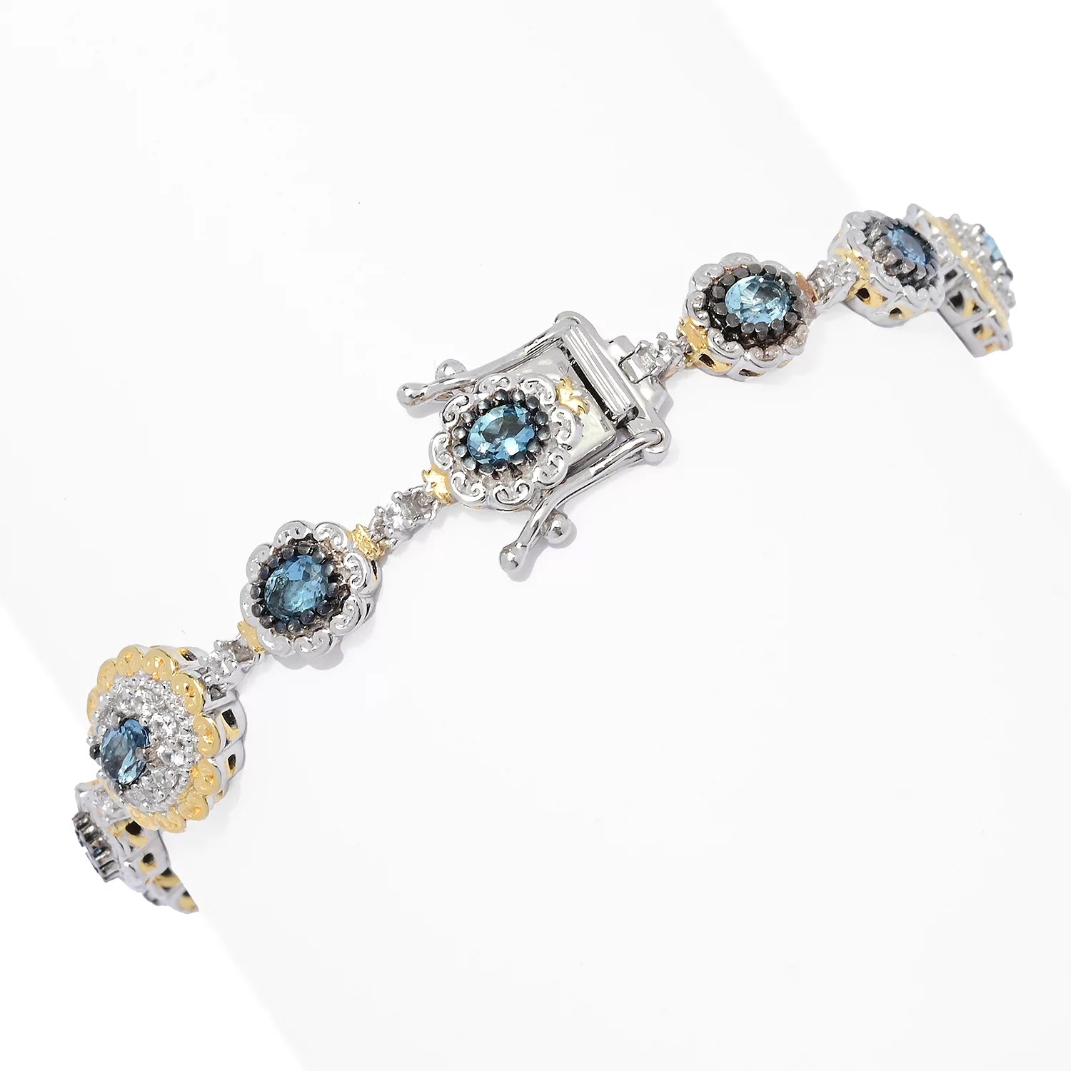 Gems en Vogue 3.28ctw Tanzanian Aquamarine & White Zircon Bracelet