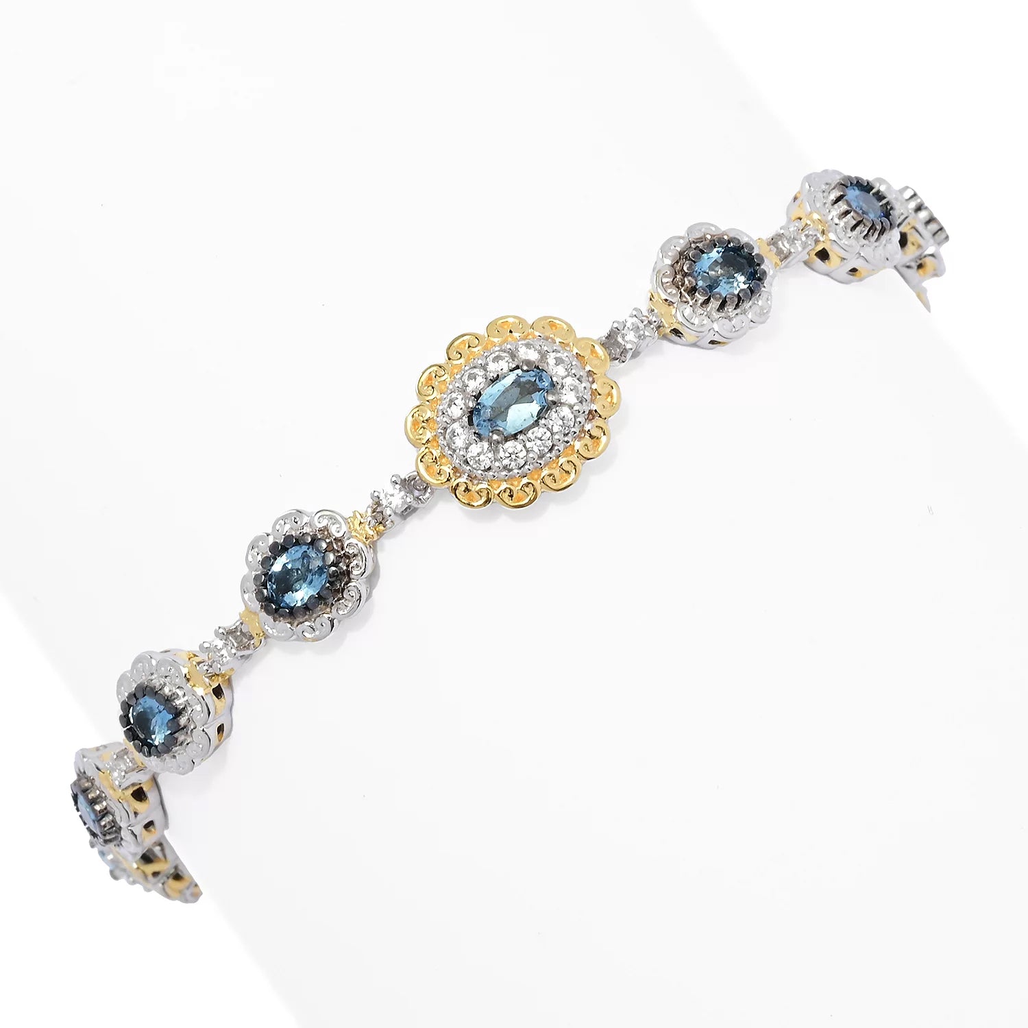 Gems en Vogue 3.28ctw Tanzanian Aquamarine & White Zircon Bracelet