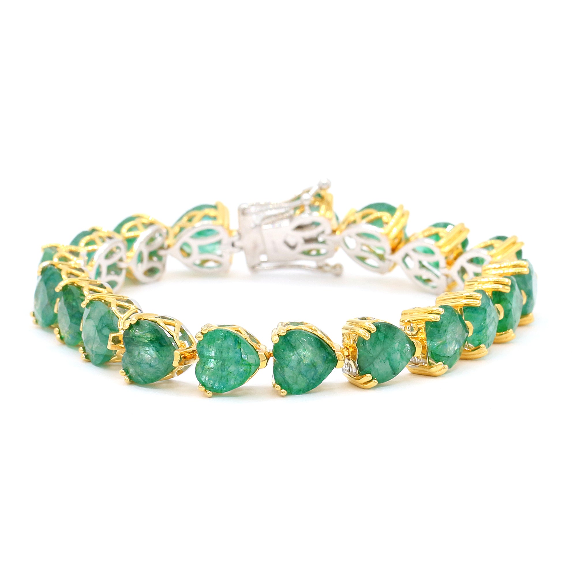 Gems en Vogue 24K Palladium Silver 41.91ctw Zambian Emerald Heart Tennis Bracelet