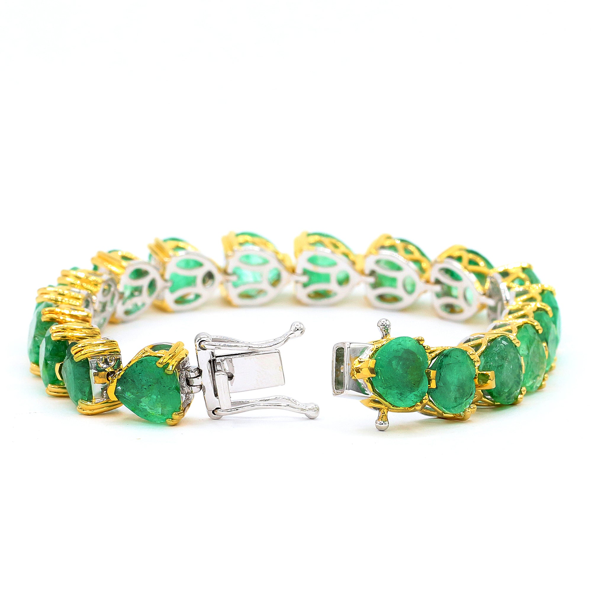 Gems en Vogue 24K Palladium Silver 41.91ctw Zambian Emerald Heart Tennis Bracelet