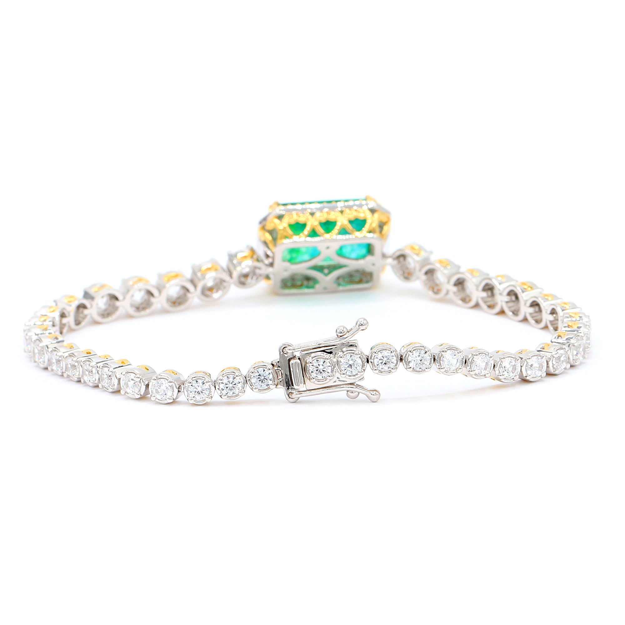 Gems en Vogue 24K Palladium Silver 19.04ctw Zambian Emerald & White Zircon Tennis Bracelet