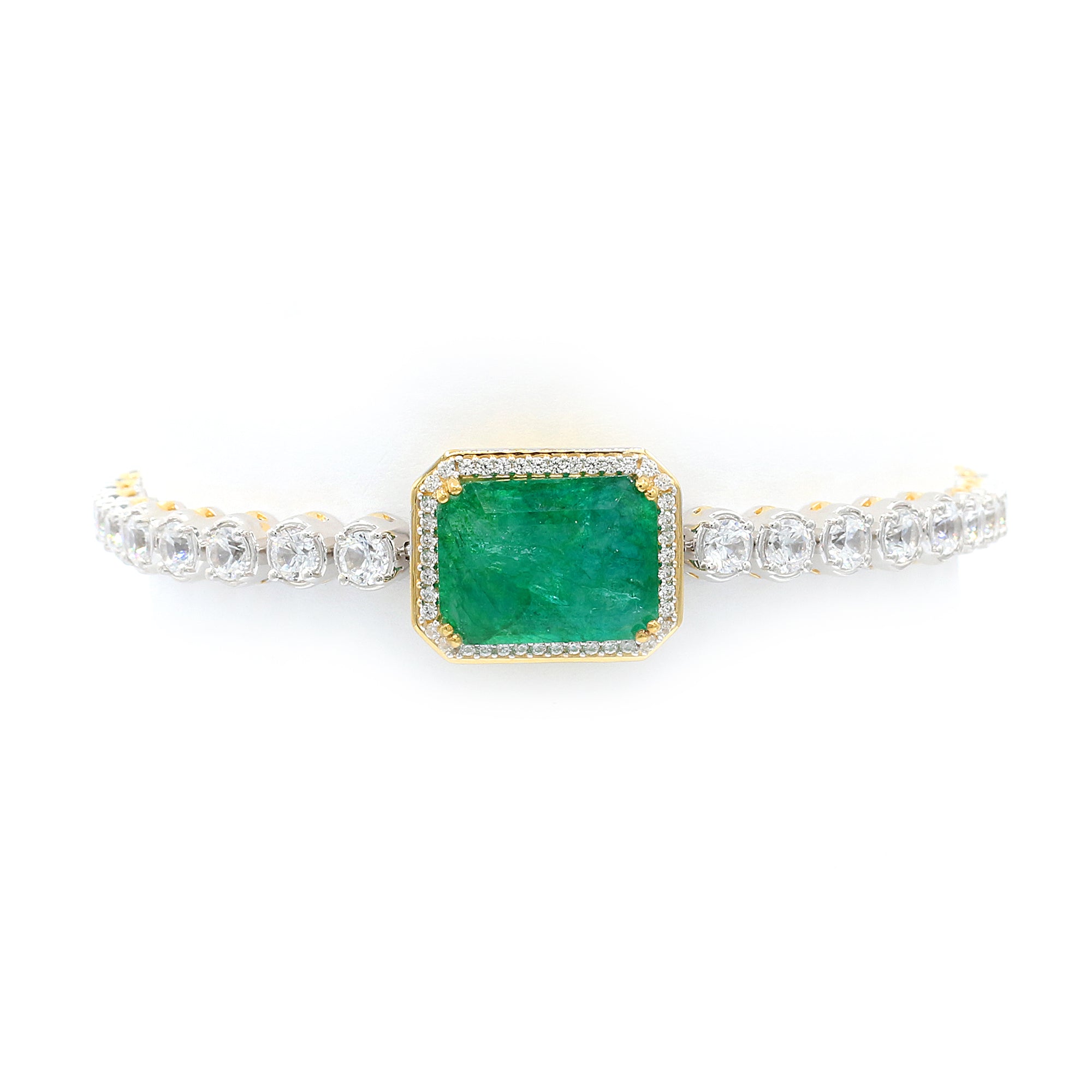 Gems en Vogue 24K Palladium Silver 19.04ctw Zambian Emerald & White Zircon Tennis Bracelet