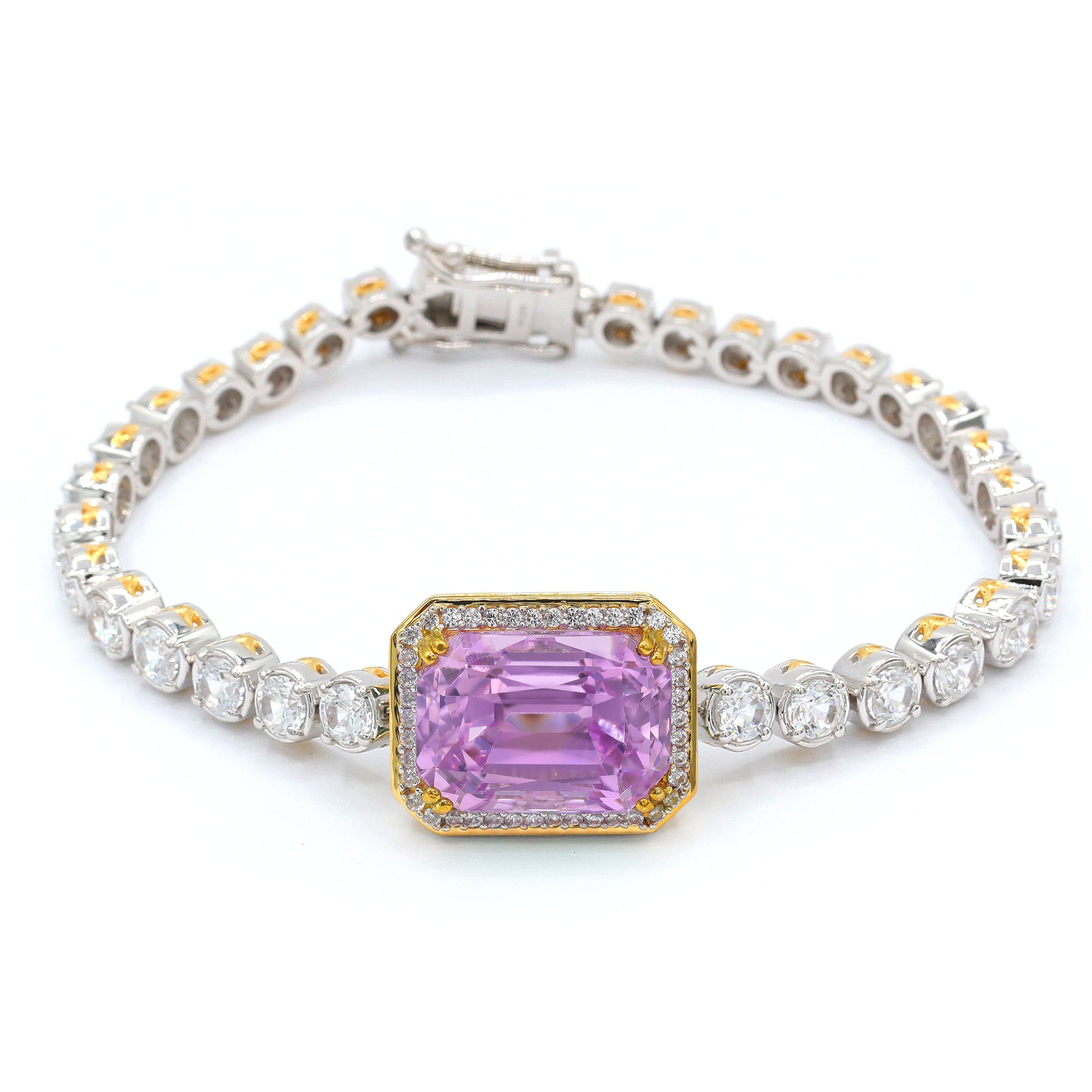 Gems en Vogue 24K Palladium Silver 27.82ctw Kunzite & White Zircon Tennis Bracelet