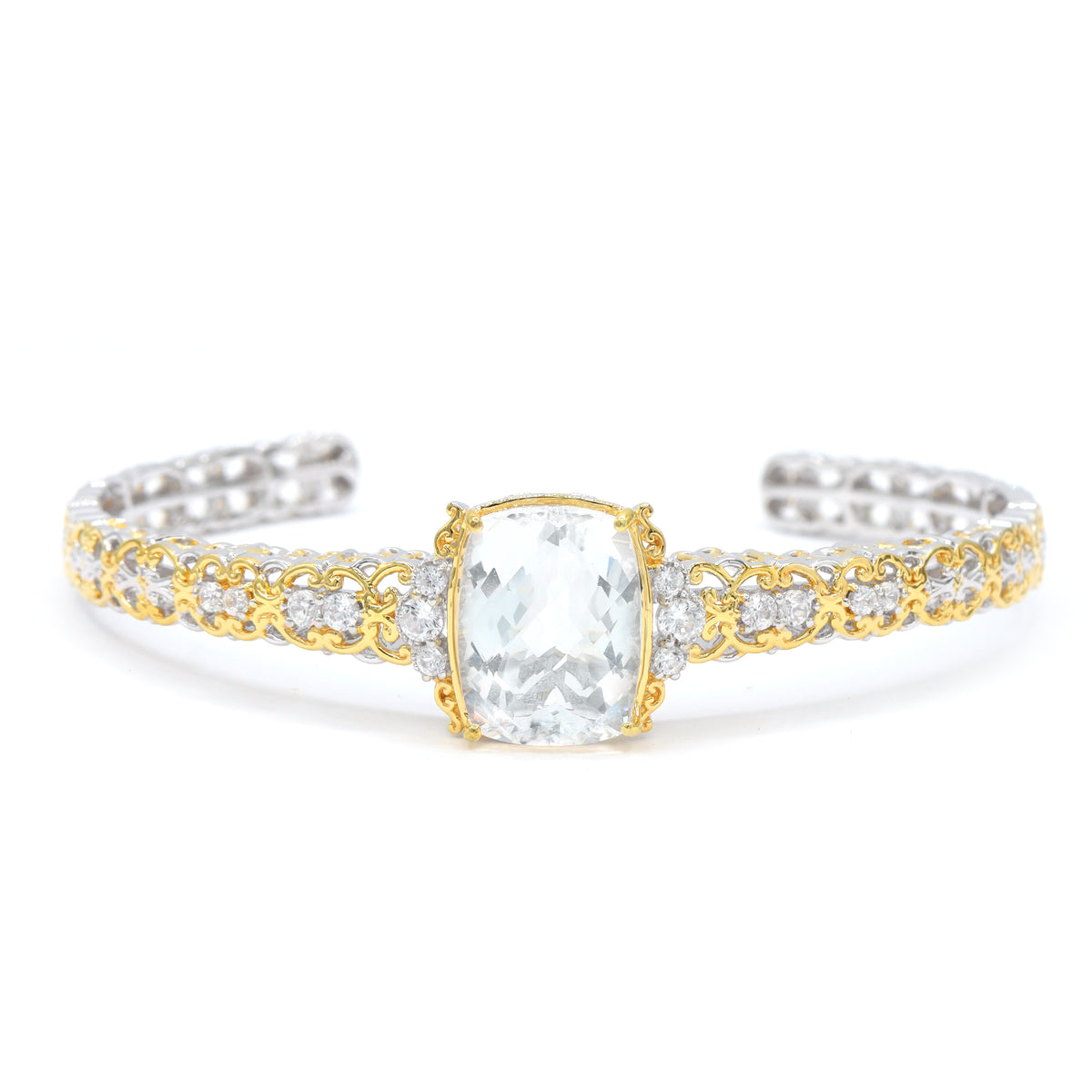 Gems en Vogue 24K Palladium Silver 12.30ctw Clear Quartz & White Zircon Cuff Bangle Bracelet