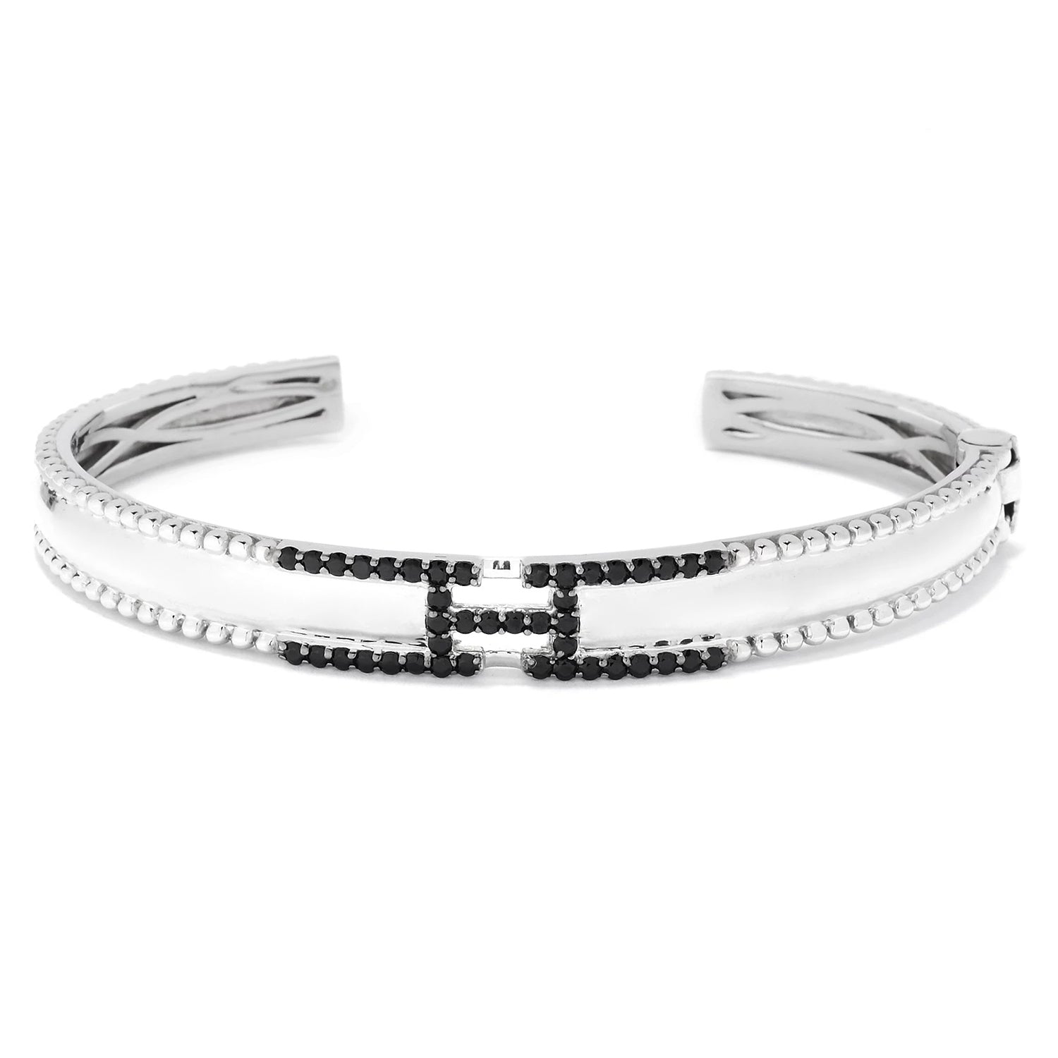 Hall of Jewels 0.63ctw Black Spinel Signature Bead Edge Cuff Bangle Bracelet