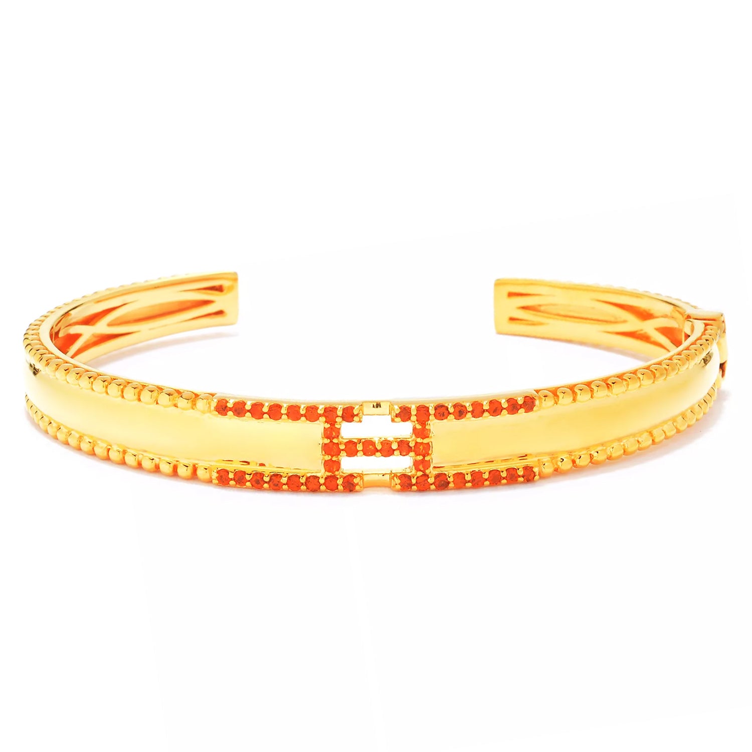 Hall of Jewels 0.84ctw Madeira Citrine Signature Bead Edge Cuff Bangle Bracelet