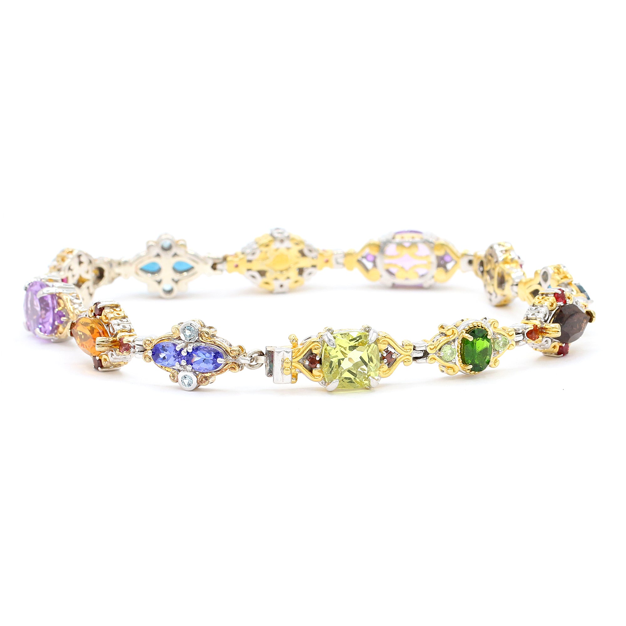 Gems en Vogue 24K Palladium Silver 18.99ctw Multi Gemstone Fancy Link Line Bracelet