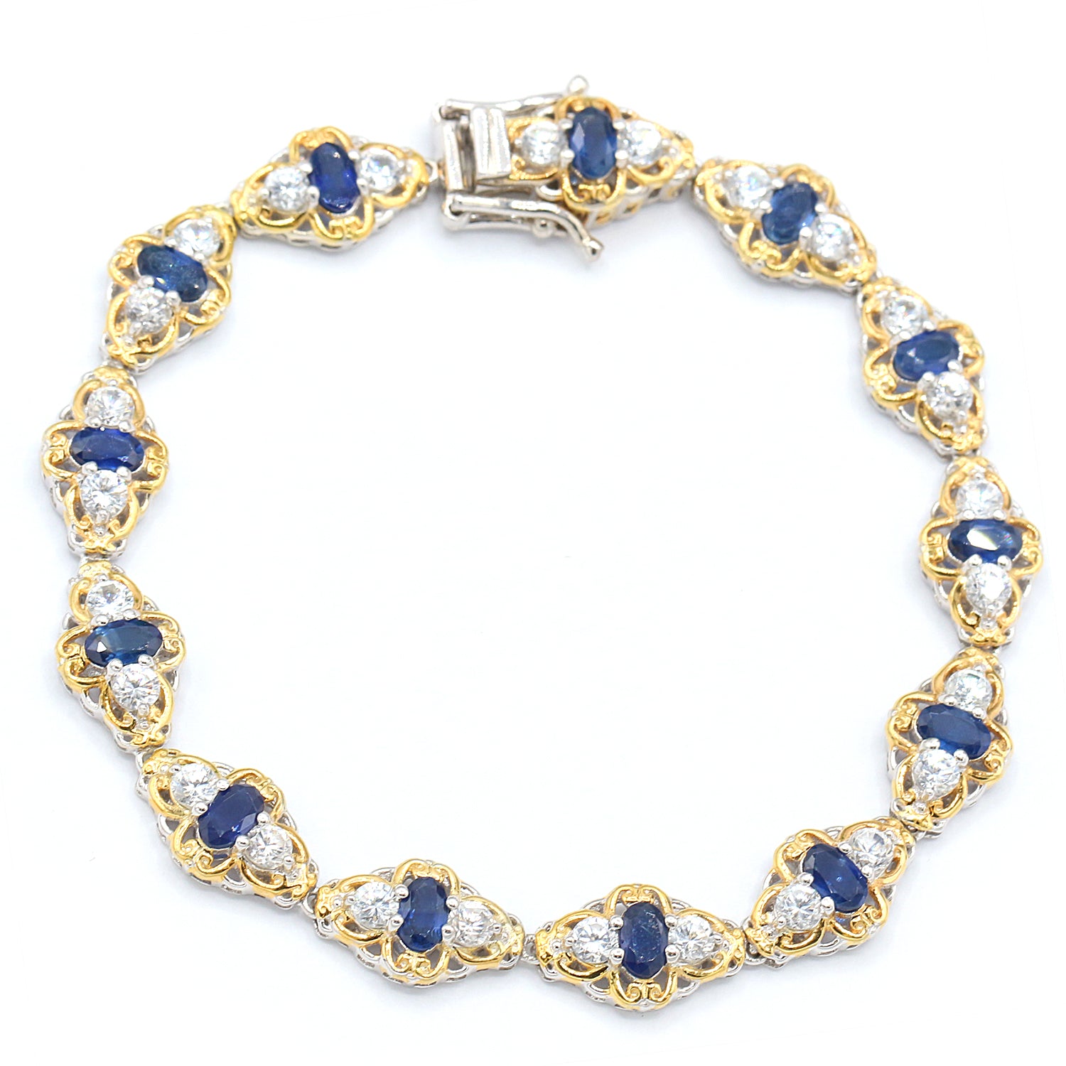 Gems en Vogue 7.71ctw Royal Blue Sapphire & White Zircon Tennis Bracelet