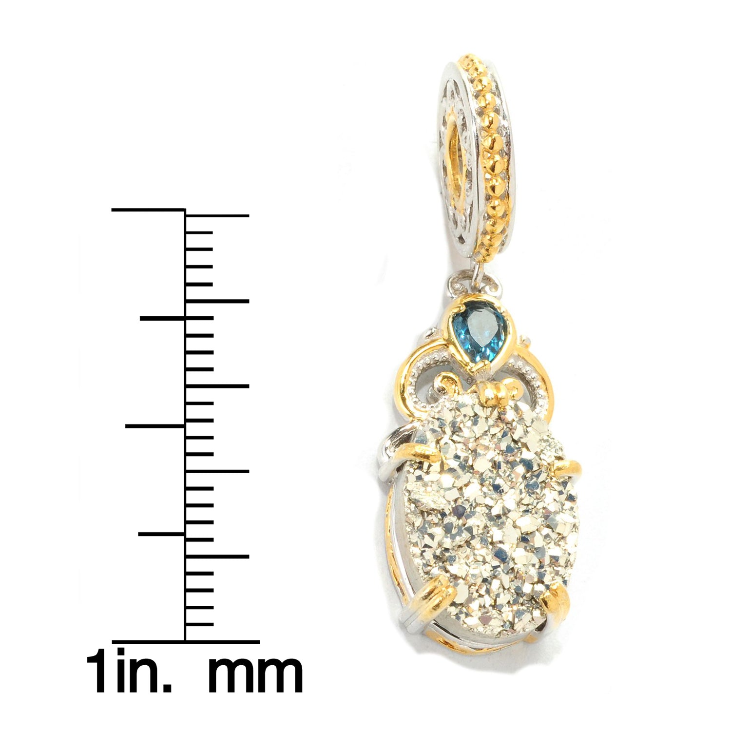 Gems en Vogue Oval Druzy & London Blue Topaz Drop Charm