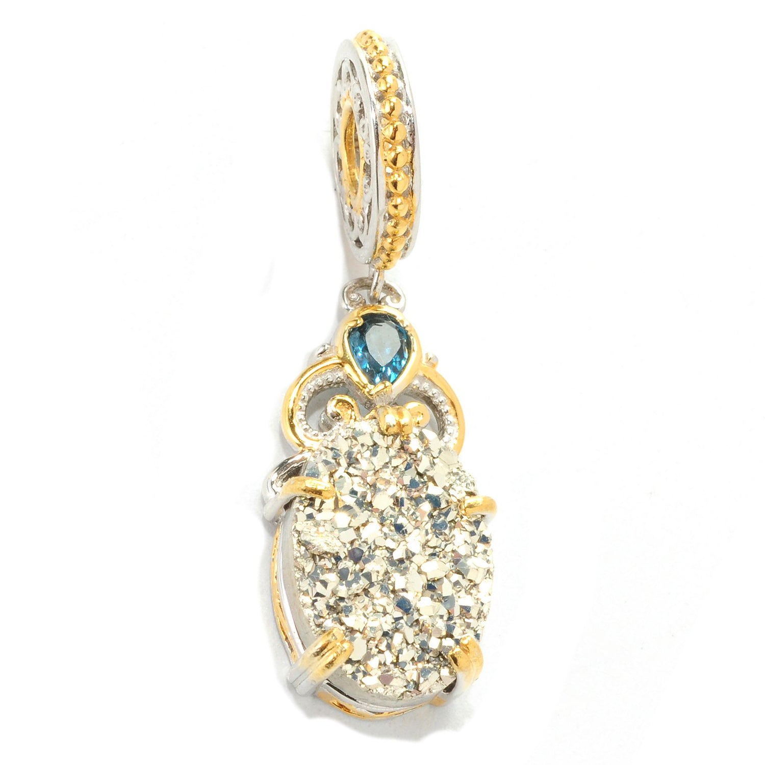 Gems en Vogue Oval Druzy & London Blue Topaz Drop Charm