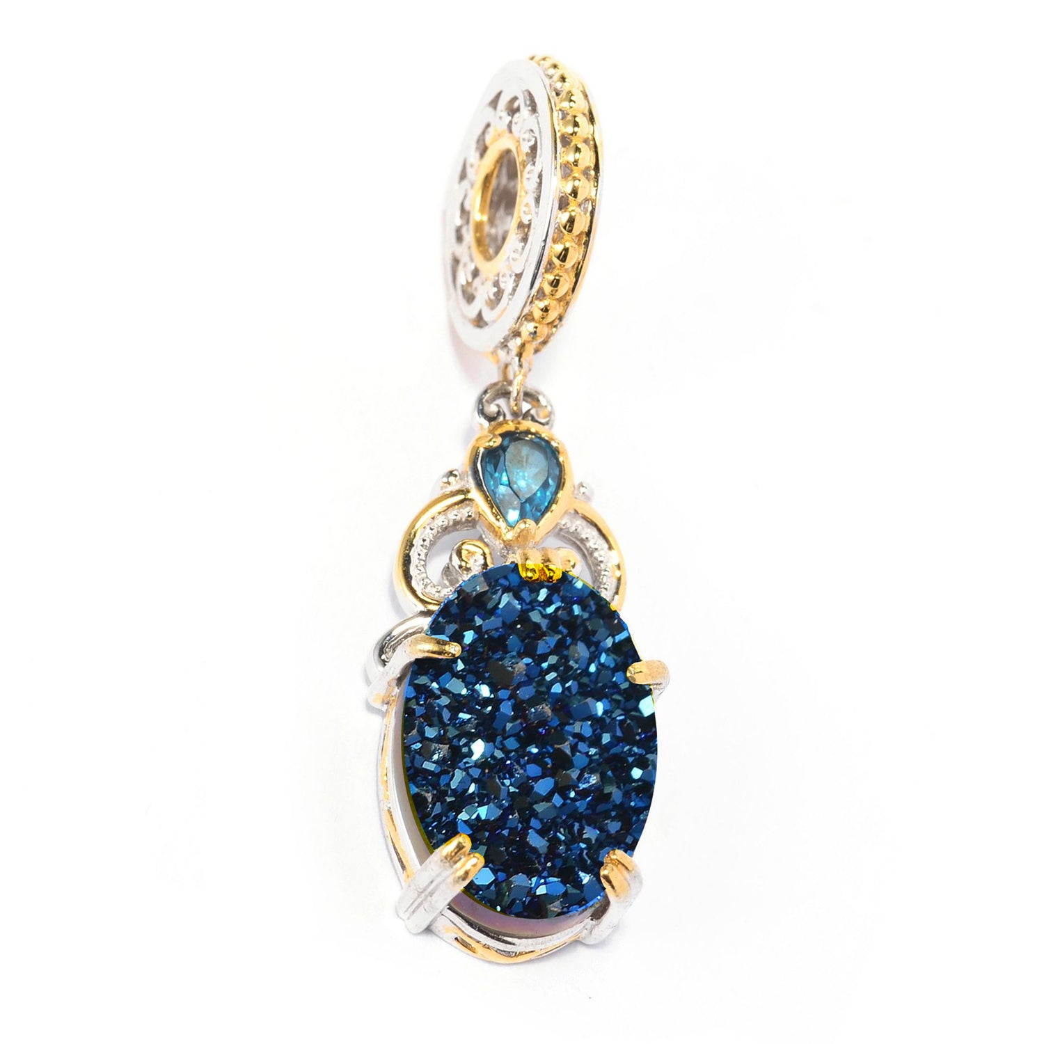 Gems en Vogue Oval Druzy & London Blue Topaz Drop Charm