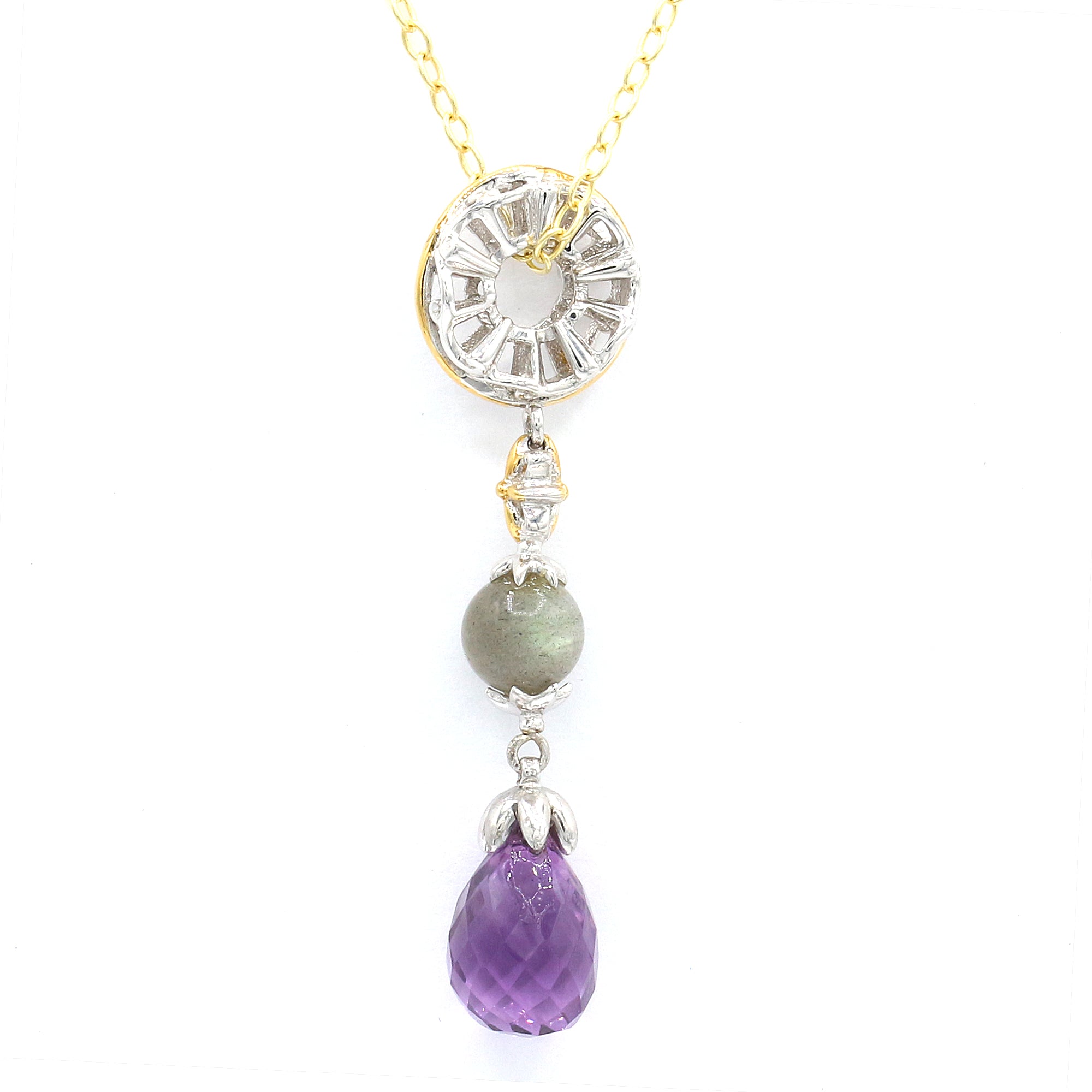 Gems en Vogue Amethyst & Labradorite Bead Drop Charm/Pendant