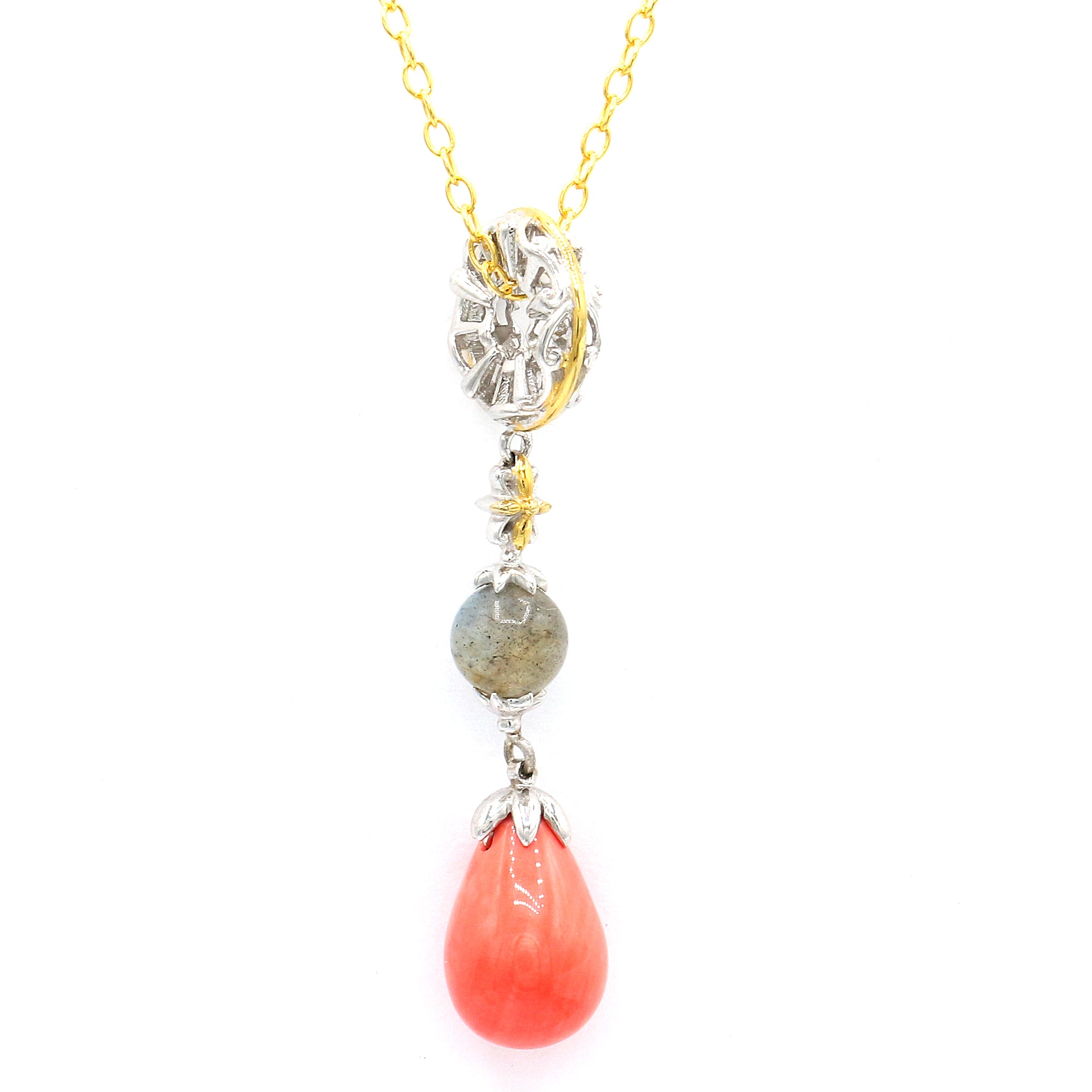 Gems en Vogue Salmon Coral & Labradorite Bead Drop Charm/Pendant