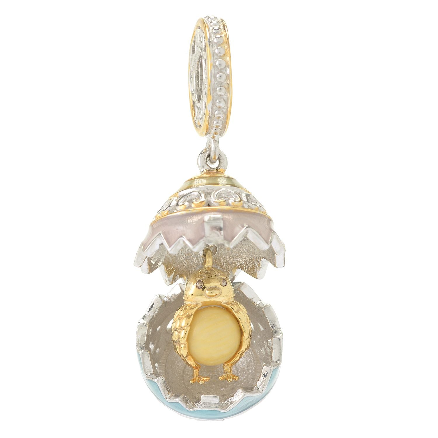 Gems en Vogue Yellow Chalcedony Enamel Easter Chick in Egg Drop Charm