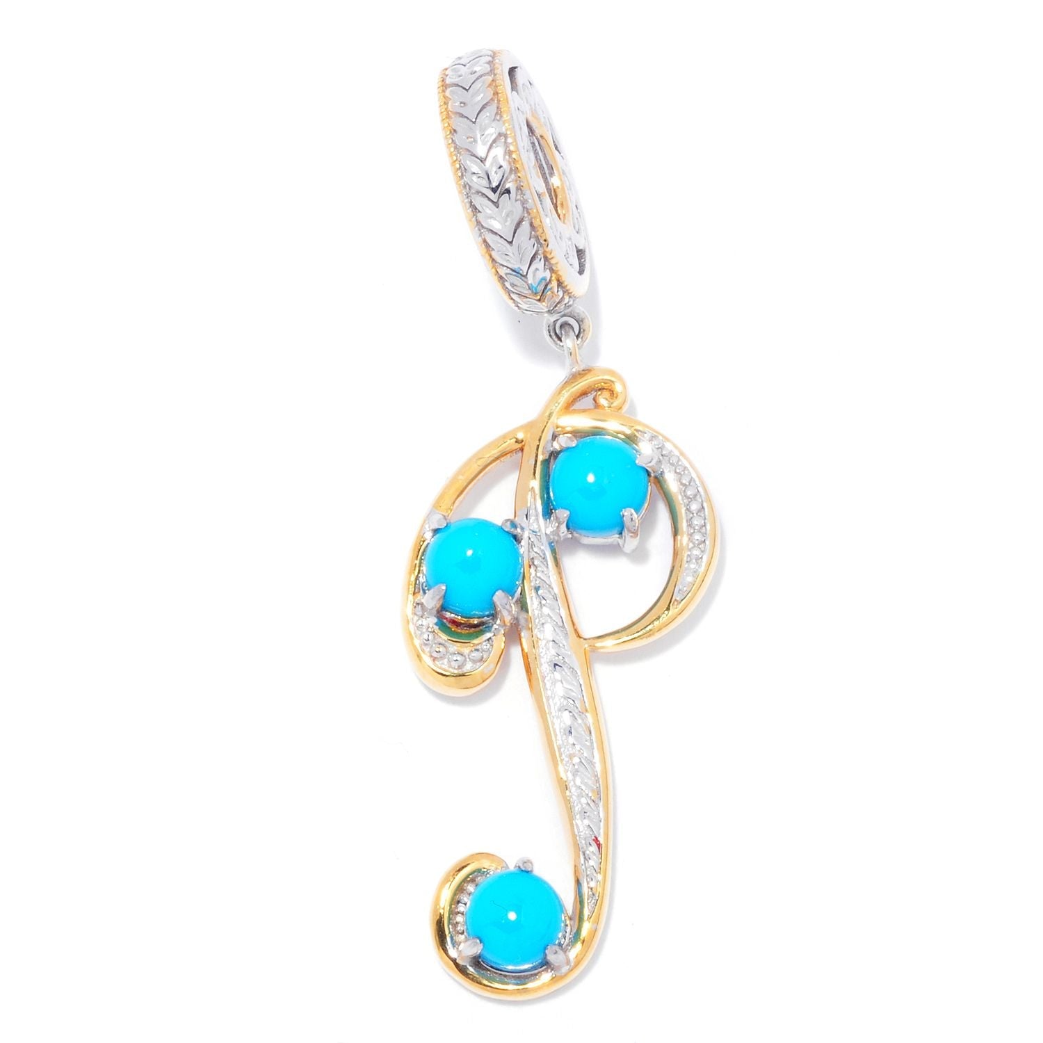 Gems en Vogue 0.81ctw Sleeping Beauty Turquoise Choice of Initial Charm