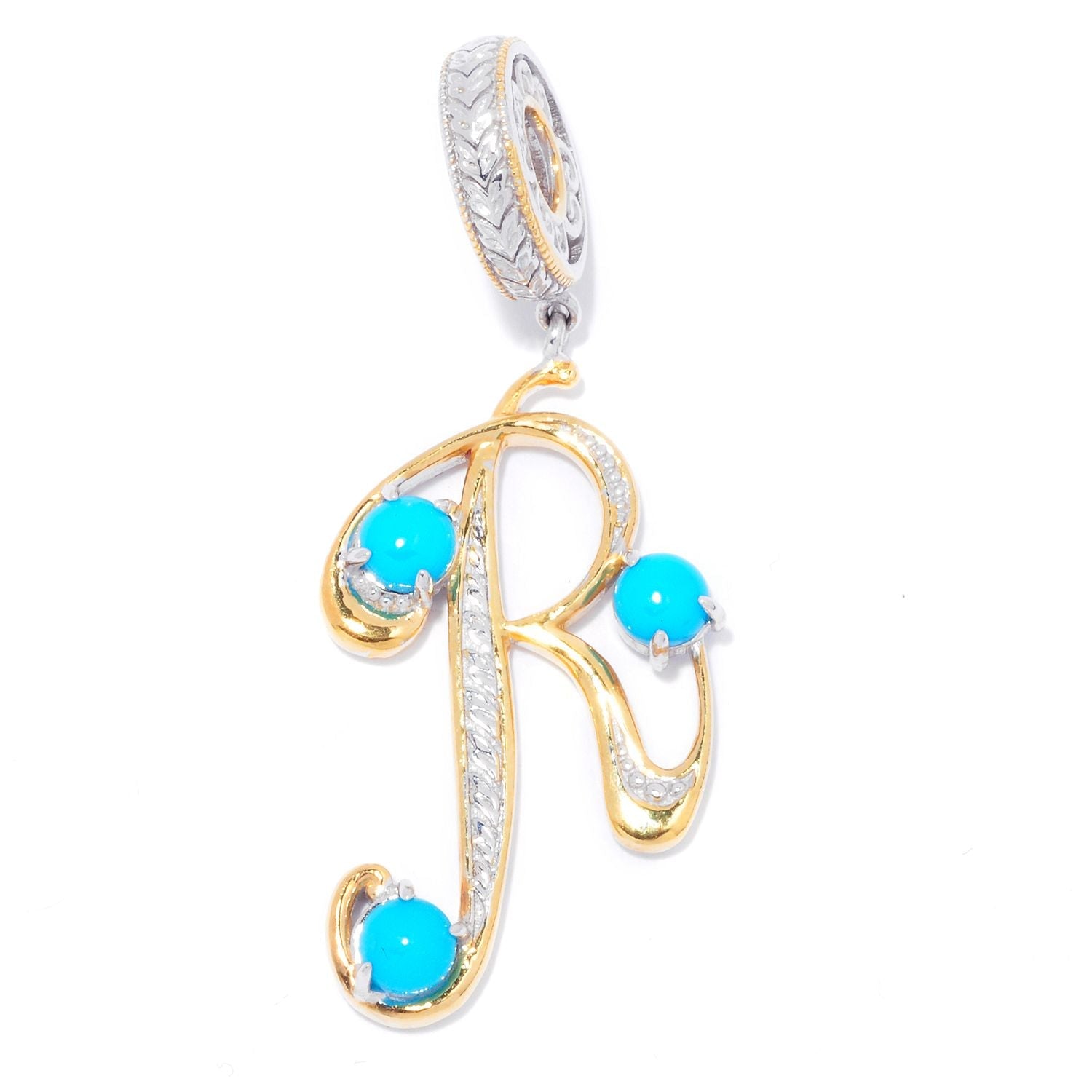 Gems en Vogue 0.81ctw Sleeping Beauty Turquoise Choice of Initial Charm