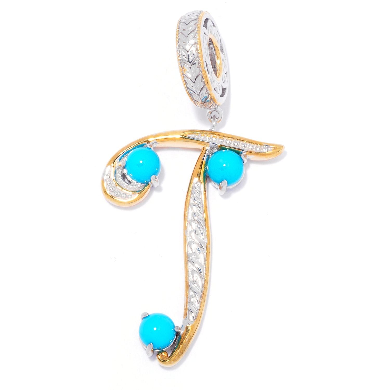 Gems en Vogue 0.81ctw Sleeping Beauty Turquoise Choice of Initial Charm