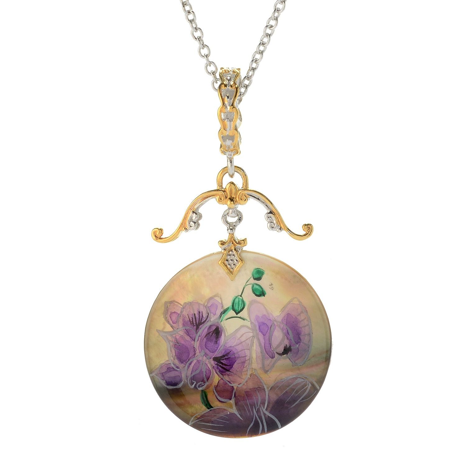 Gems en Vogue Painted Shell Christmas Floral Pendant