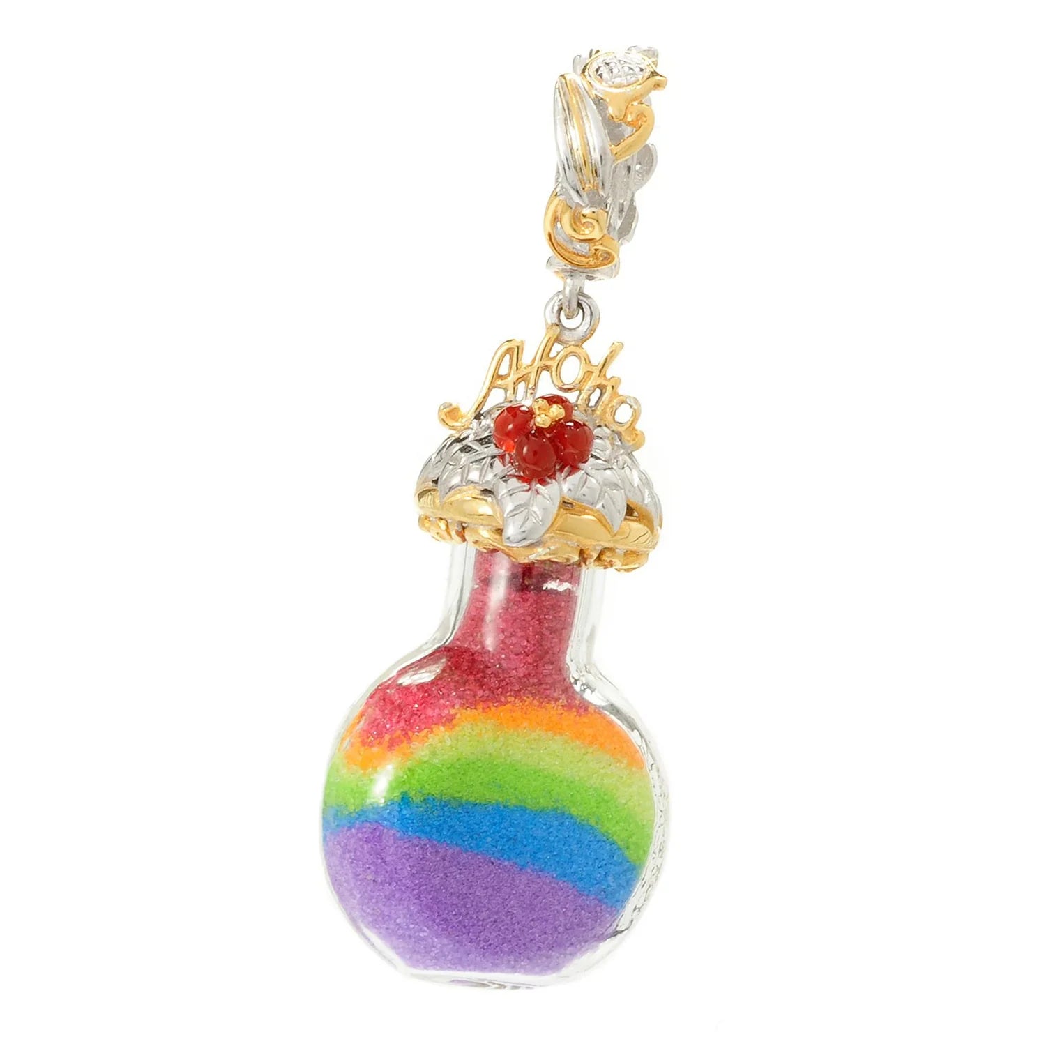 Gems en Vogue Carnelian Rainbow Sand & Flower Wish Bottle Drop Charm