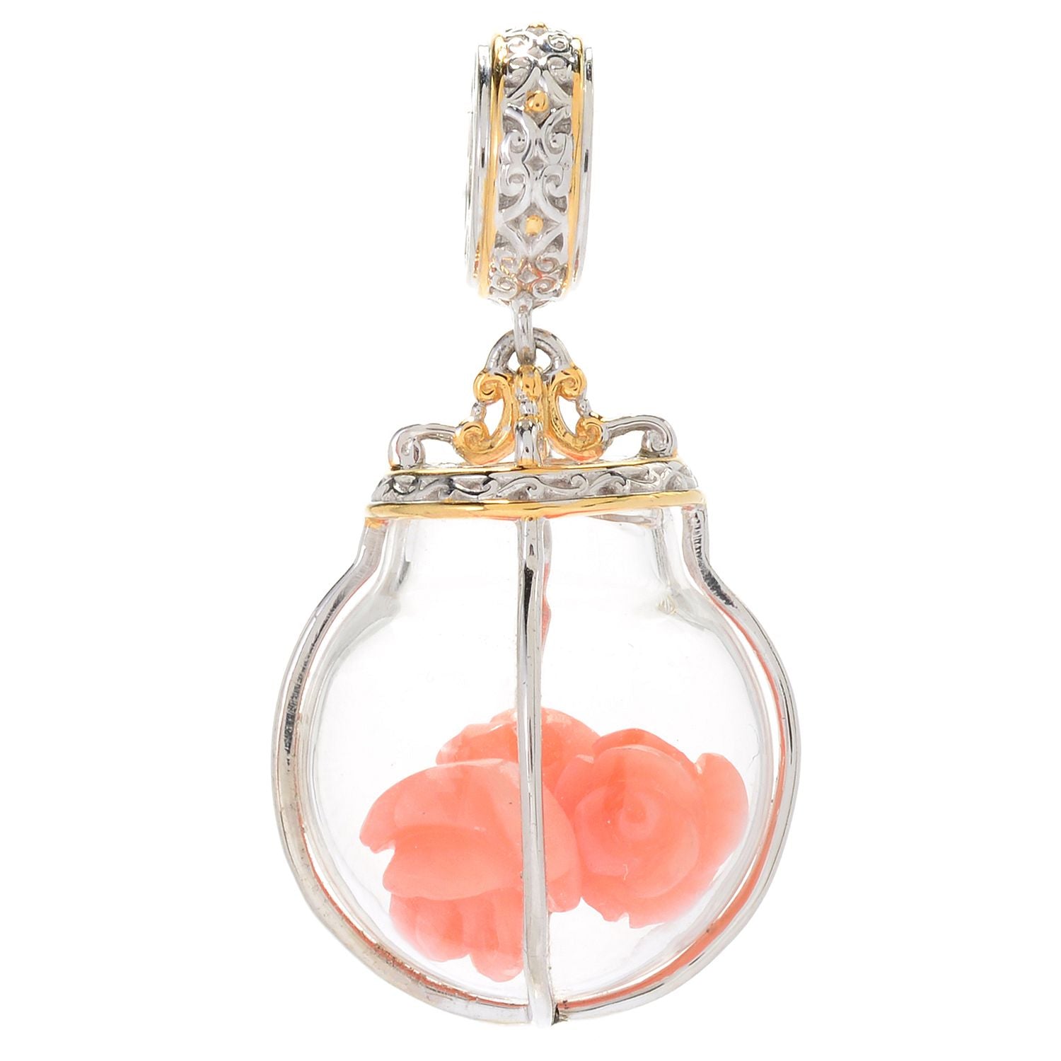 Gems en Vogue Choice of Coral Rose Flower Glass Drop Charm