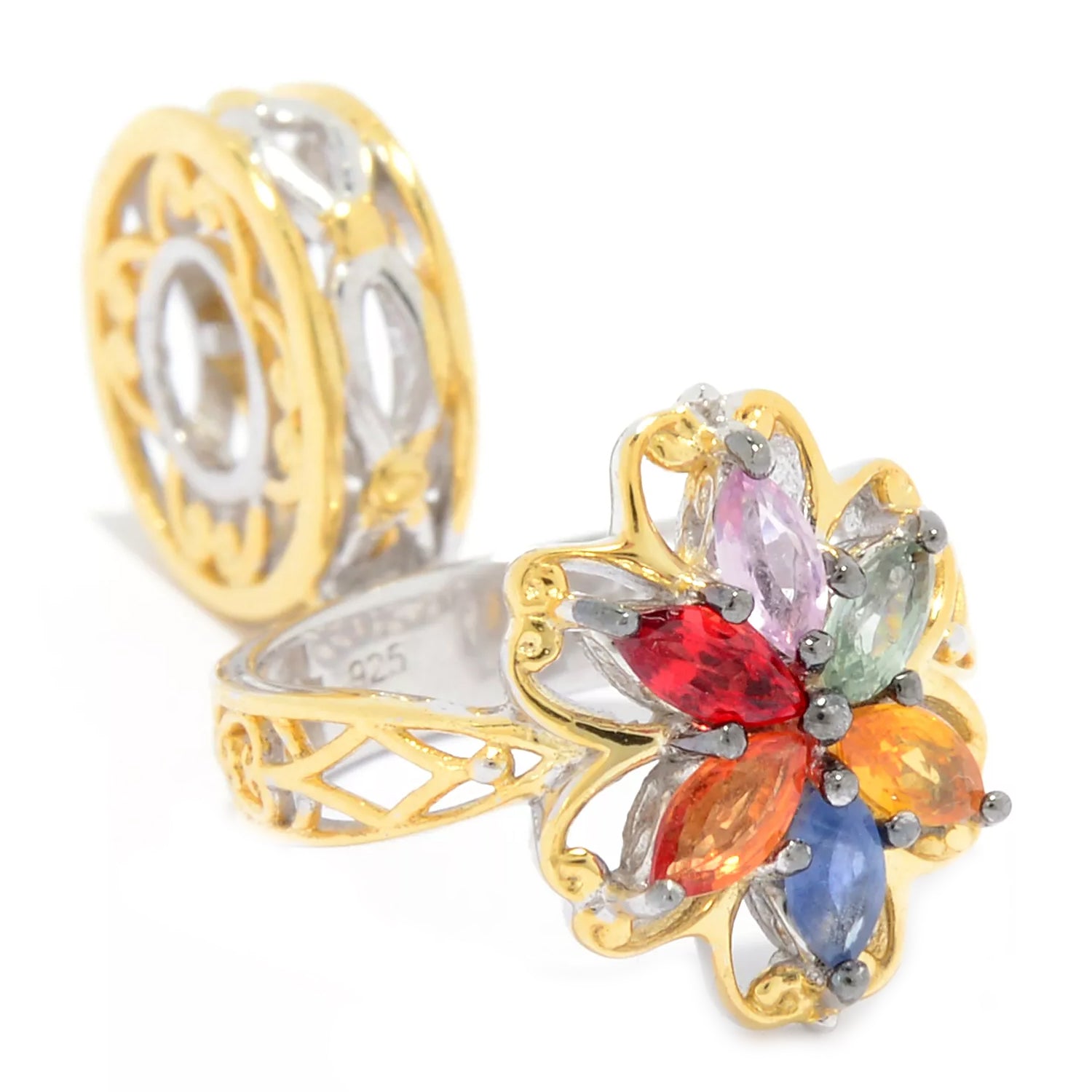 Gems en Vogue 0.48ctw Multi Sapphire Cluster Ring Charm