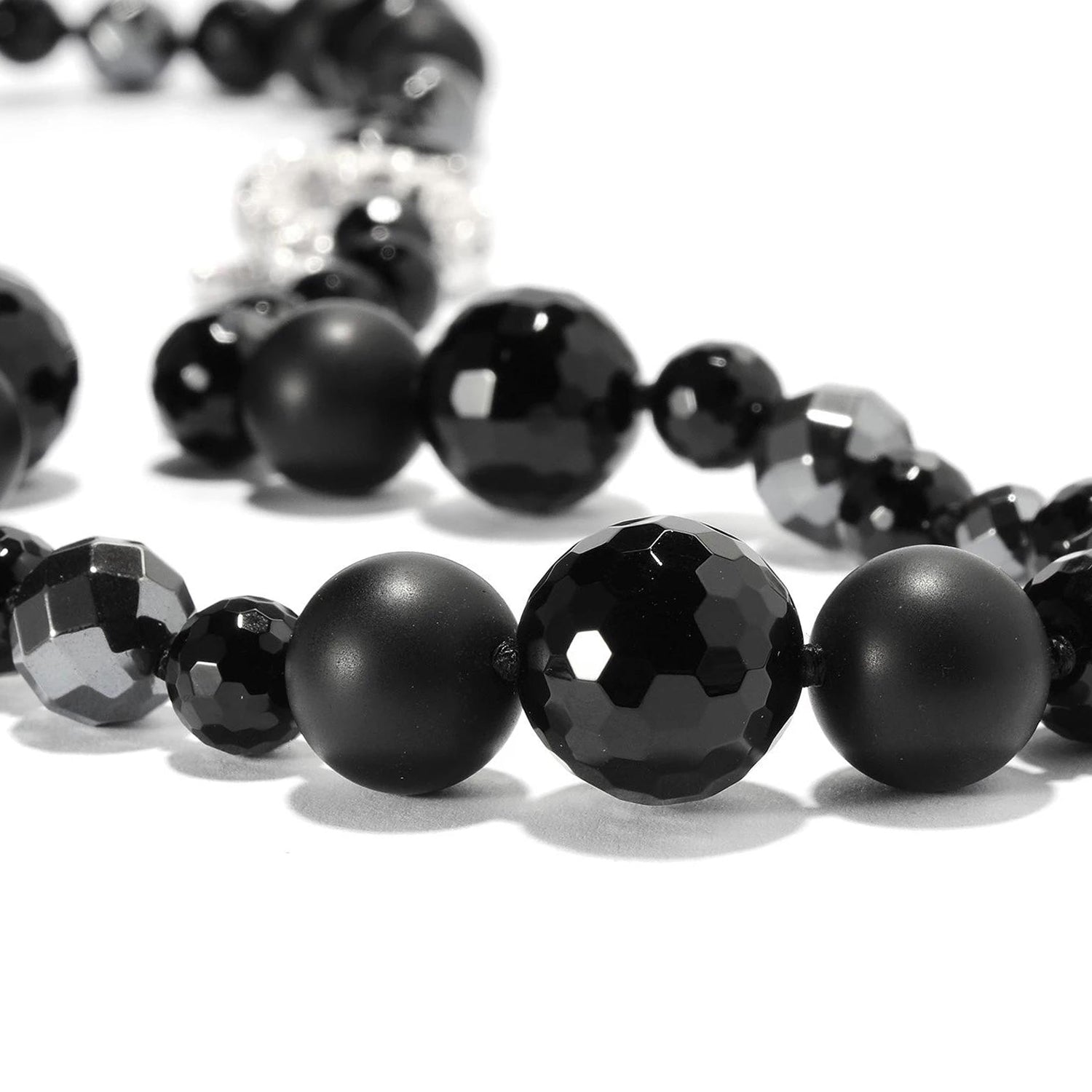 Gems en Vogue Hematite & Black Agate Bead Toggle Necklace