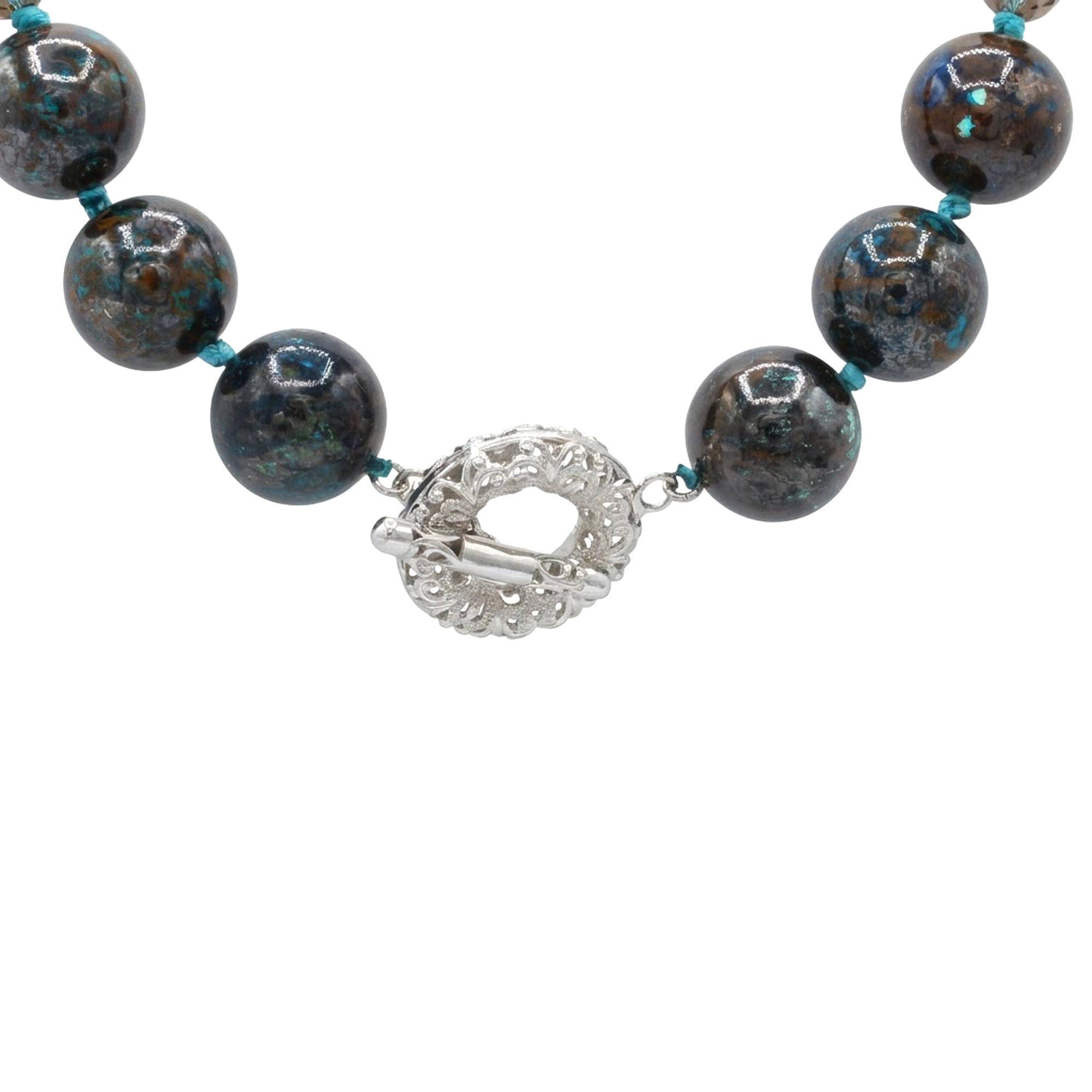 Maison De Gems Chrysocolla & Smoky Quartz Bead Toggle Necklace