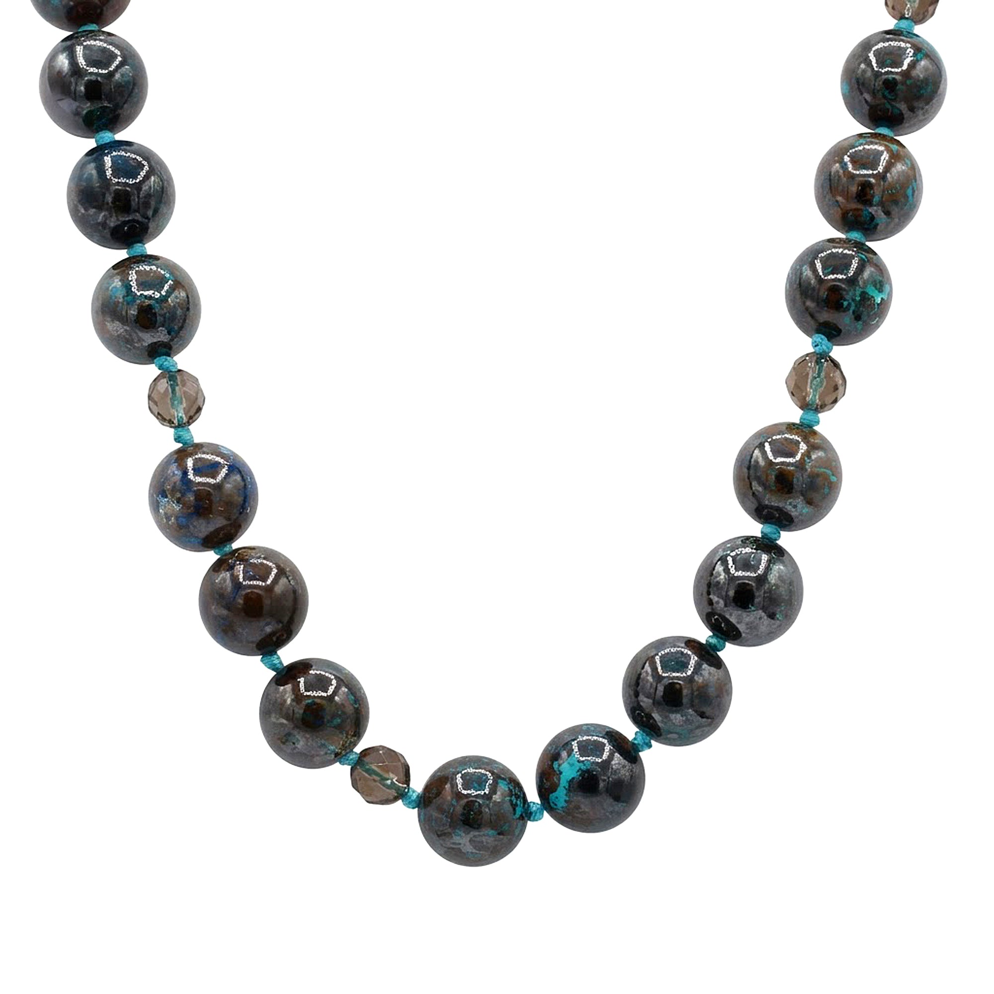 Maison De Gems Chrysocolla & Smoky Quartz Bead Toggle Necklace
