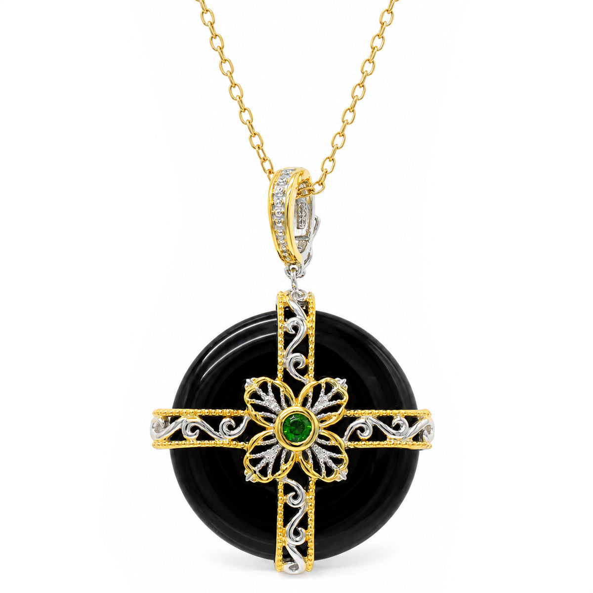 Gems en Vogue 24K Palladium Silver Black Onyx & Chrome Diopside Pendant