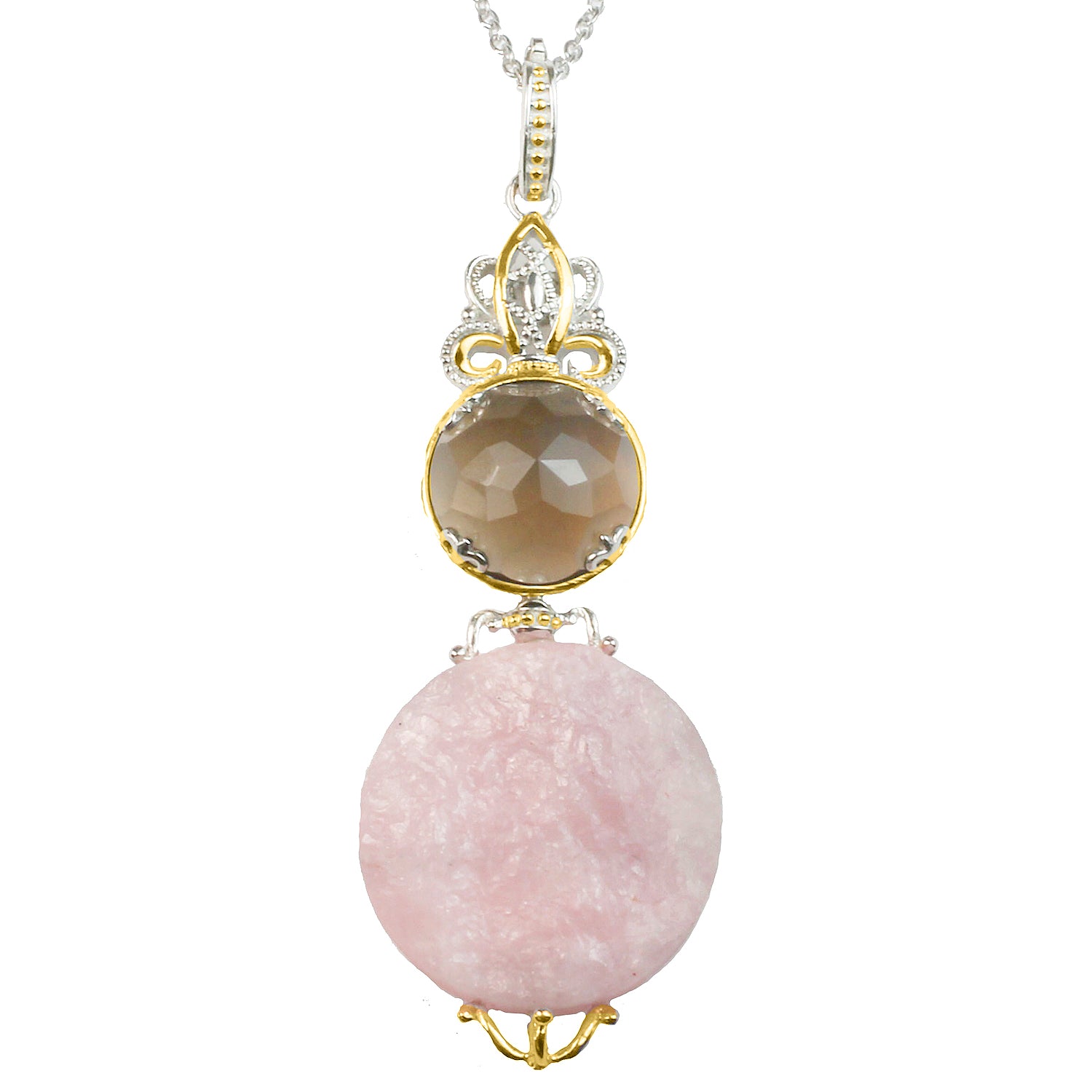 Gems en Vogue Rose Quartz & Smoky Quartz Pendant