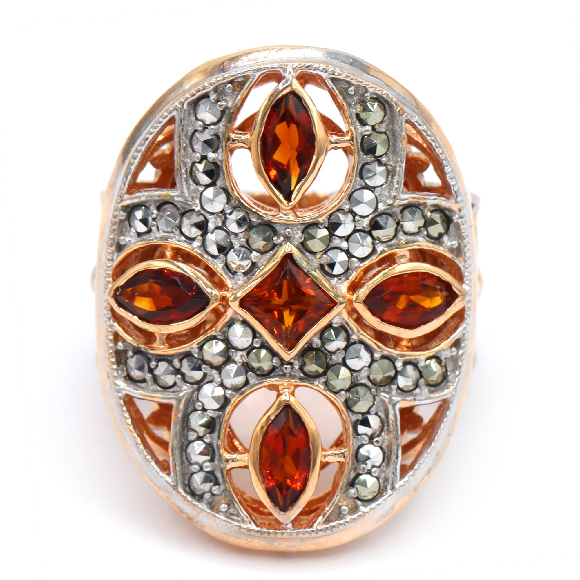 Bague Gems en Vogue en argent plaqué palladium 24 carats, citrine de Madère et saphir blanc de 1,35 ct