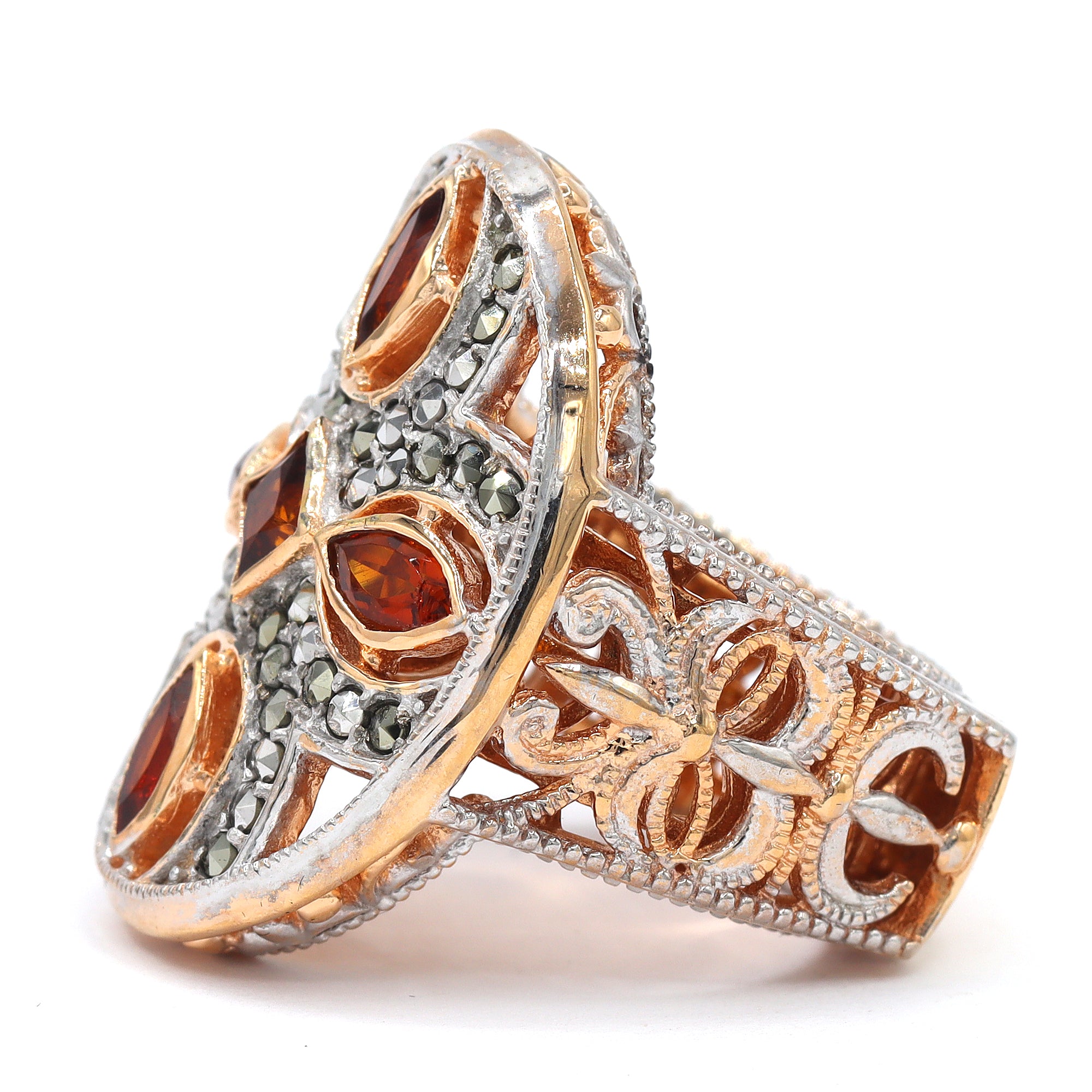 Bague Gems en Vogue en argent plaqué palladium 24 carats, citrine de Madère et saphir blanc de 1,35 ct