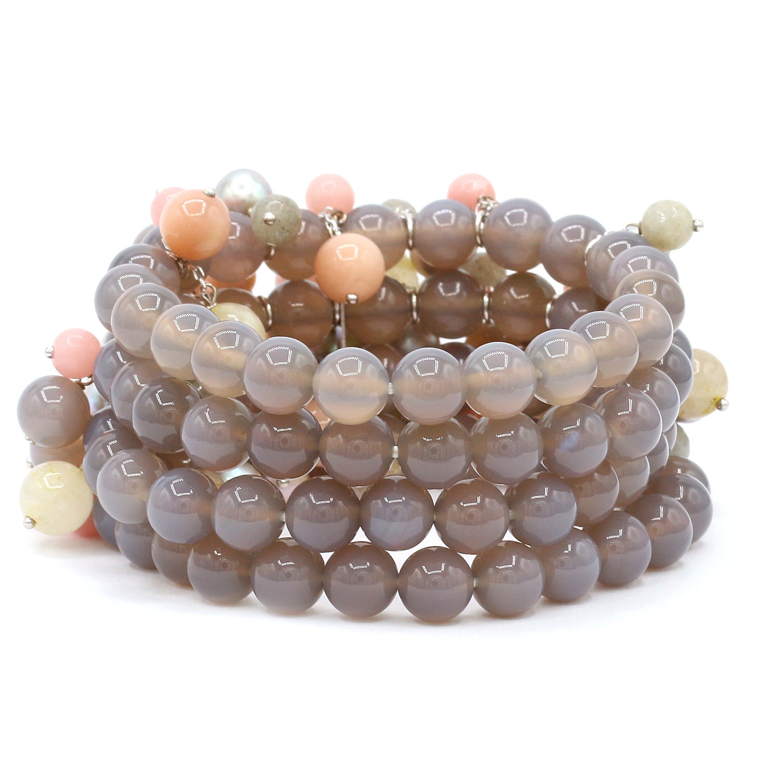 Maison De Gems Pearl, Moonstone & Multi Gemstones Bead Stretch Bracelet