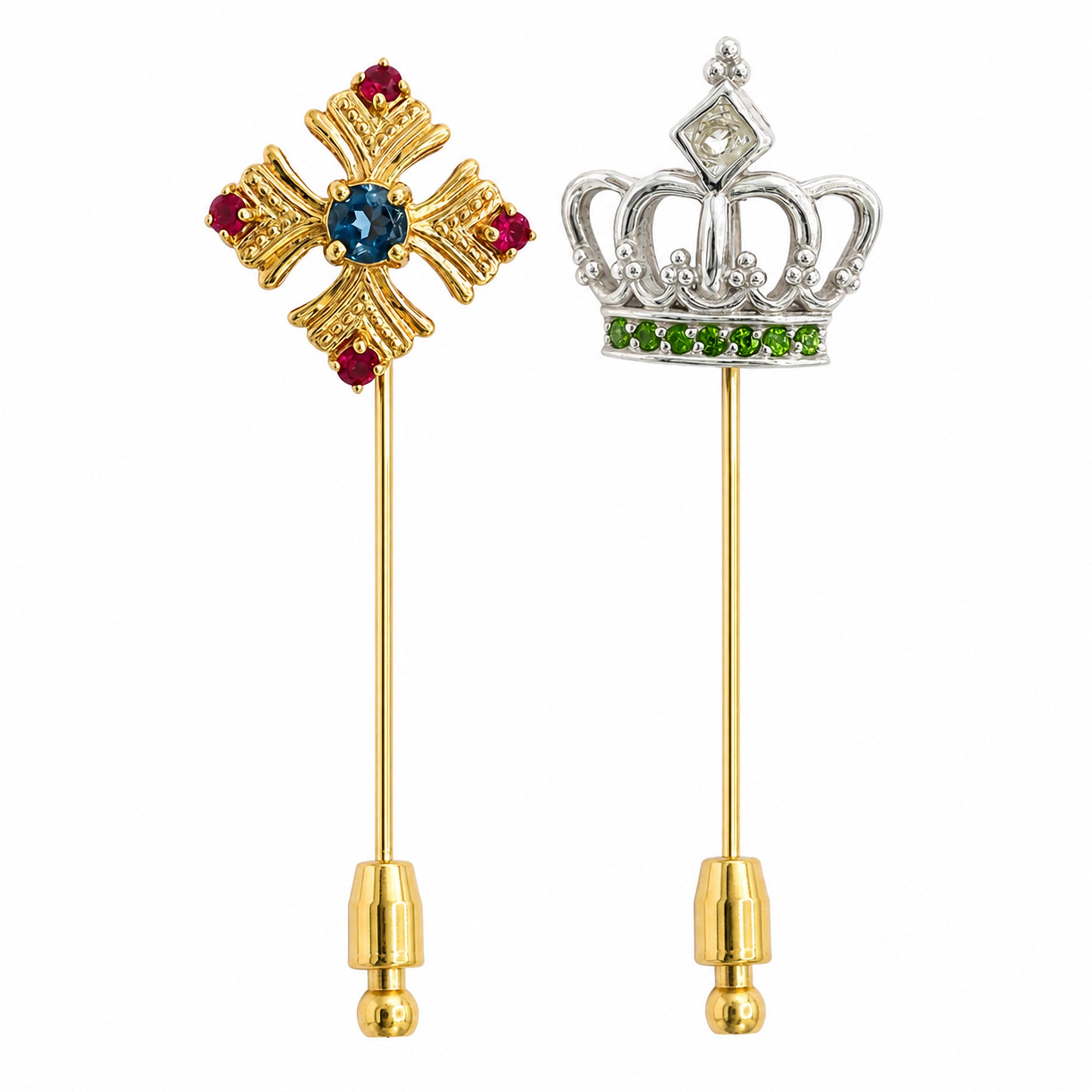 Gems en Vogue 18K Palladium Silver Multi Gemstones Crown & Cross Pin Set