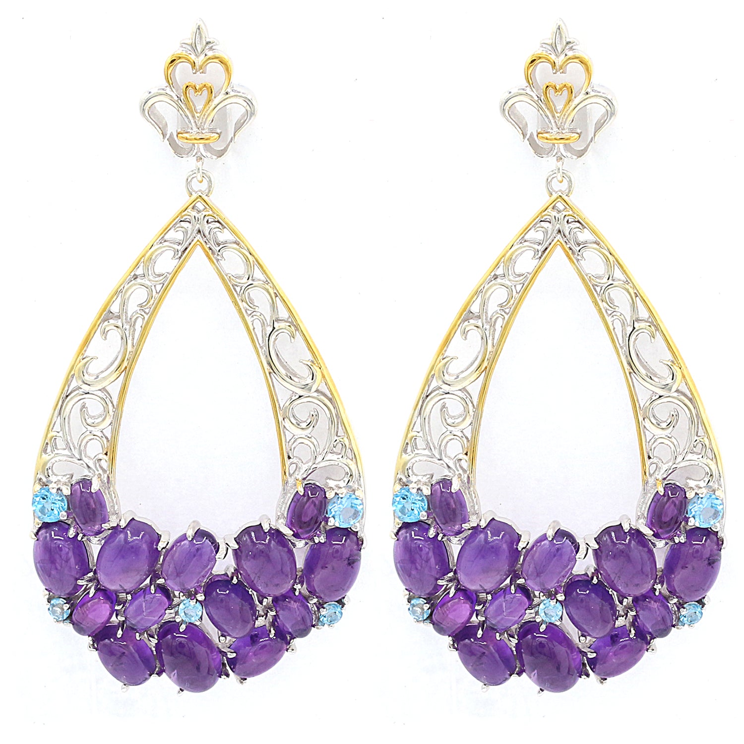 Gems en Vogue Amethyst Cabochon & Swiss Blue Topaz Drop Earrings