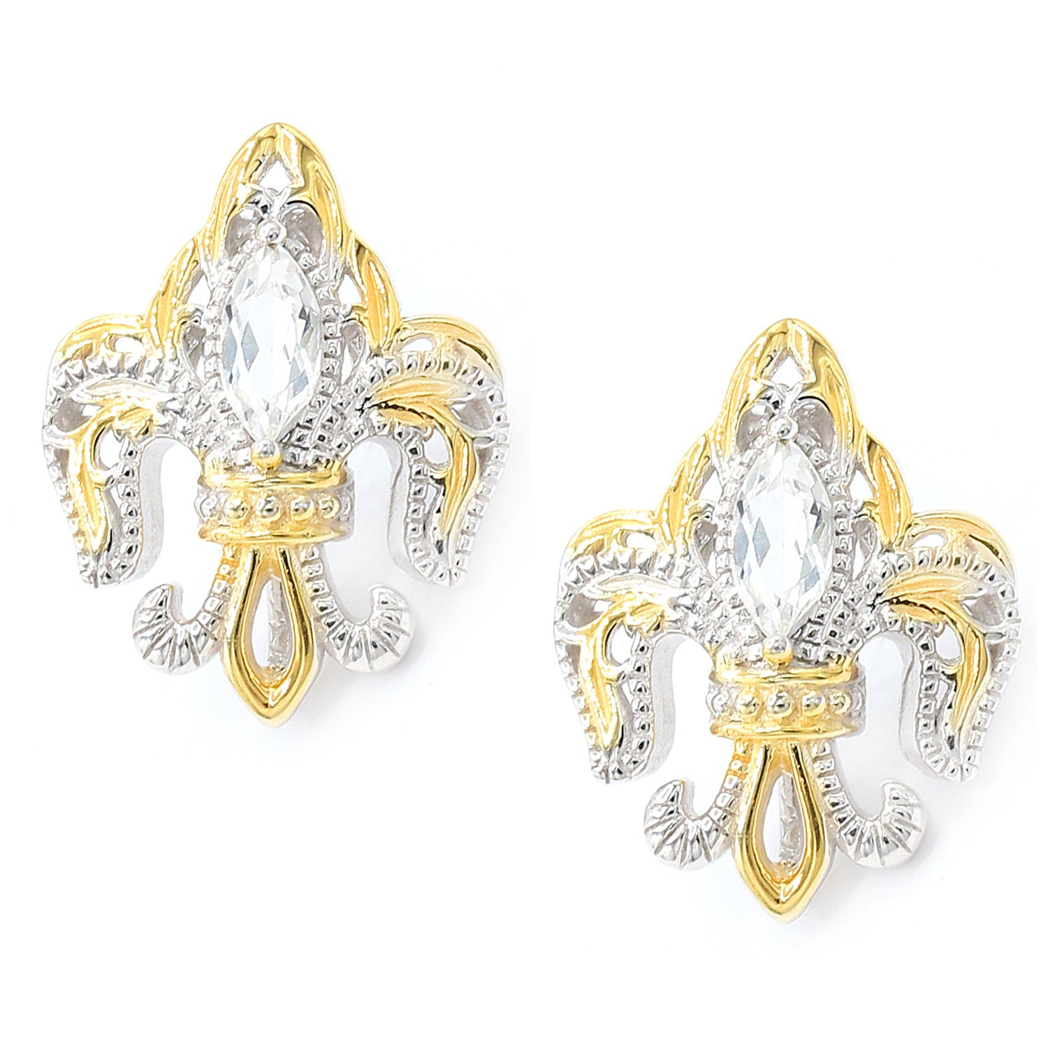 Gems en Vogue 0.56ctw Marquise White Topaz Fleur-de-lis Earrings