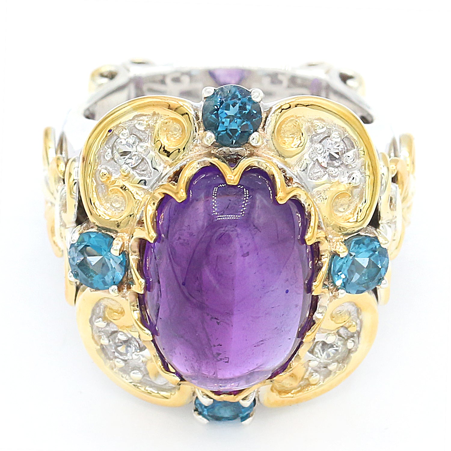 Gems en Vogue Amethyst, London Blue Topaz and White Sapphire Ring CANNOT BE RESIZED