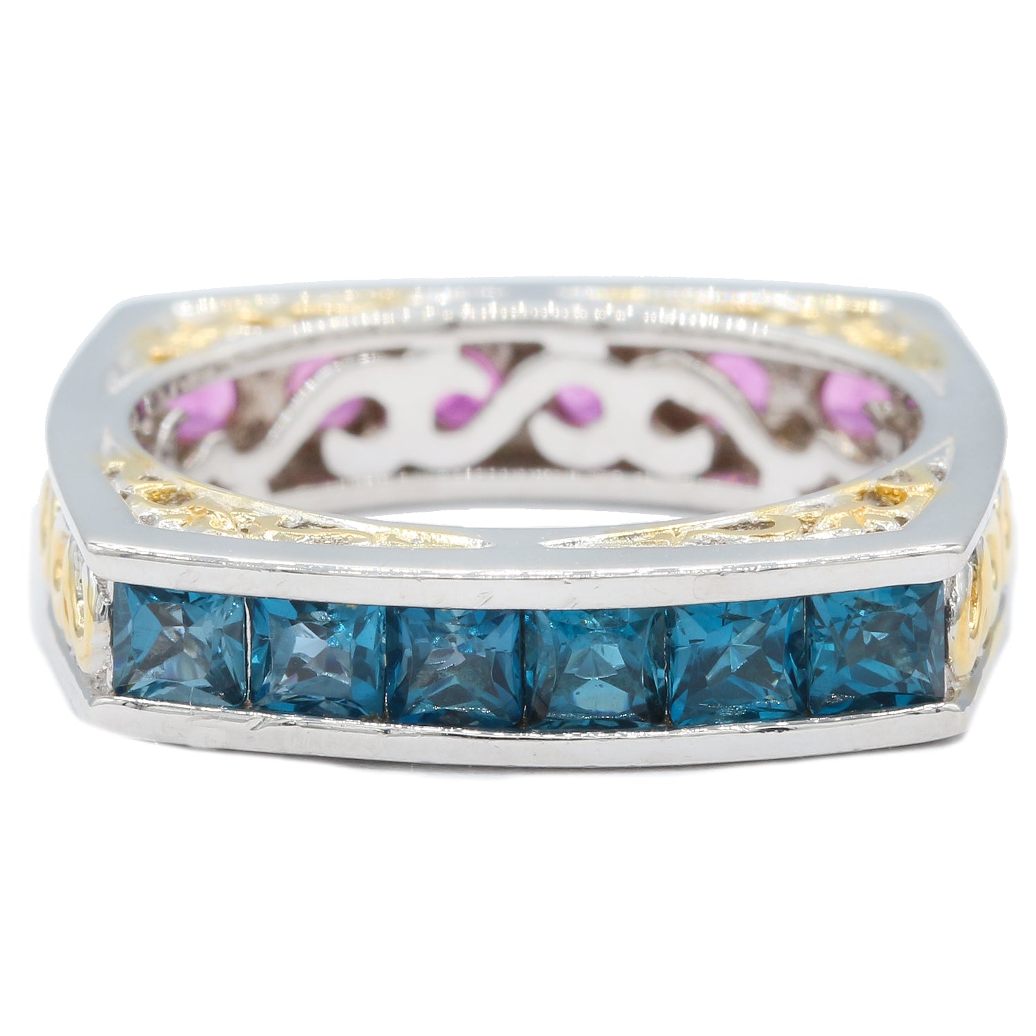 Bague réversible Gems en Vogue en topaze bleu de Londres et grenat rhodolite 1,86 ct impossible à redimensionner